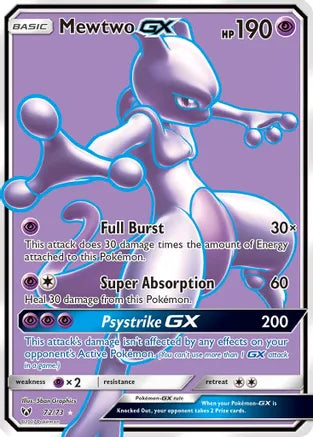 Mewtwo GX 72/73 Full Art Ultra Rare Pokemon Card Near Mint
