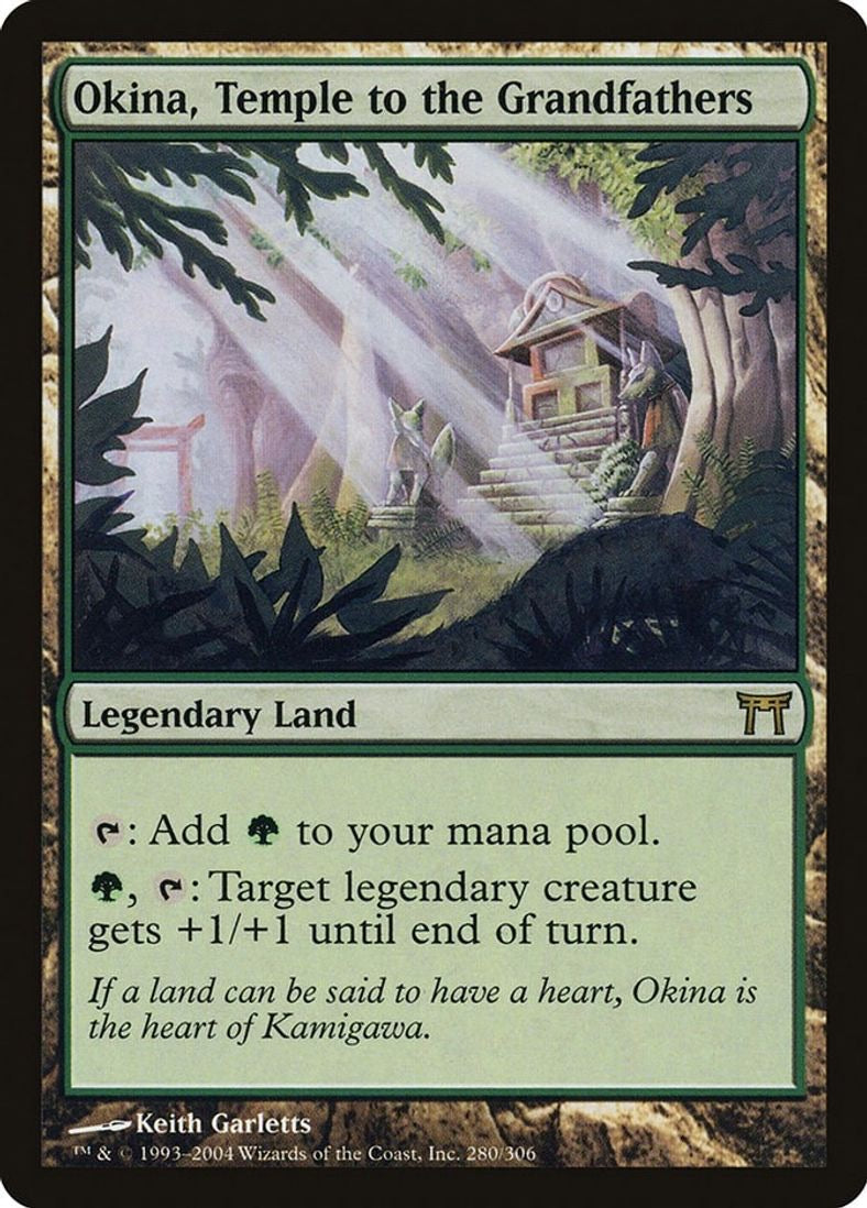 MTG Green Legendary Land: OKINA TEMPLE TO THE GRANDFATHERS NM MTG Green Legendary Land: OKINA TEMPLE TO THE GRANDFATHERS NM