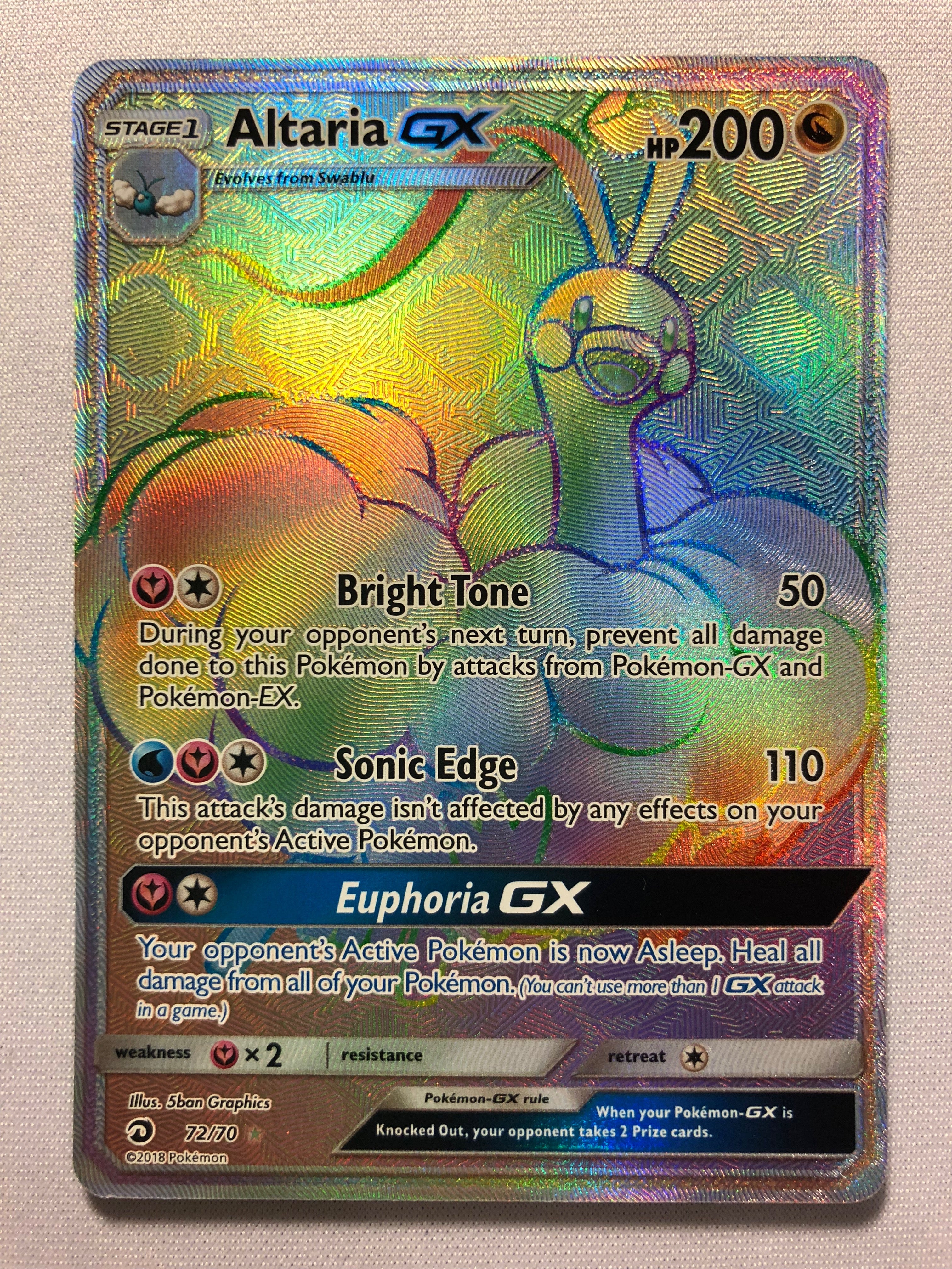 Altaria GX 72/70 Dragon Majesty Rainbow Secret Rare Pokemon Card Near Mint Altaria GX 72/70 Dragon Majesty Rainbow Secret Rare Pokemon Card Near Mint