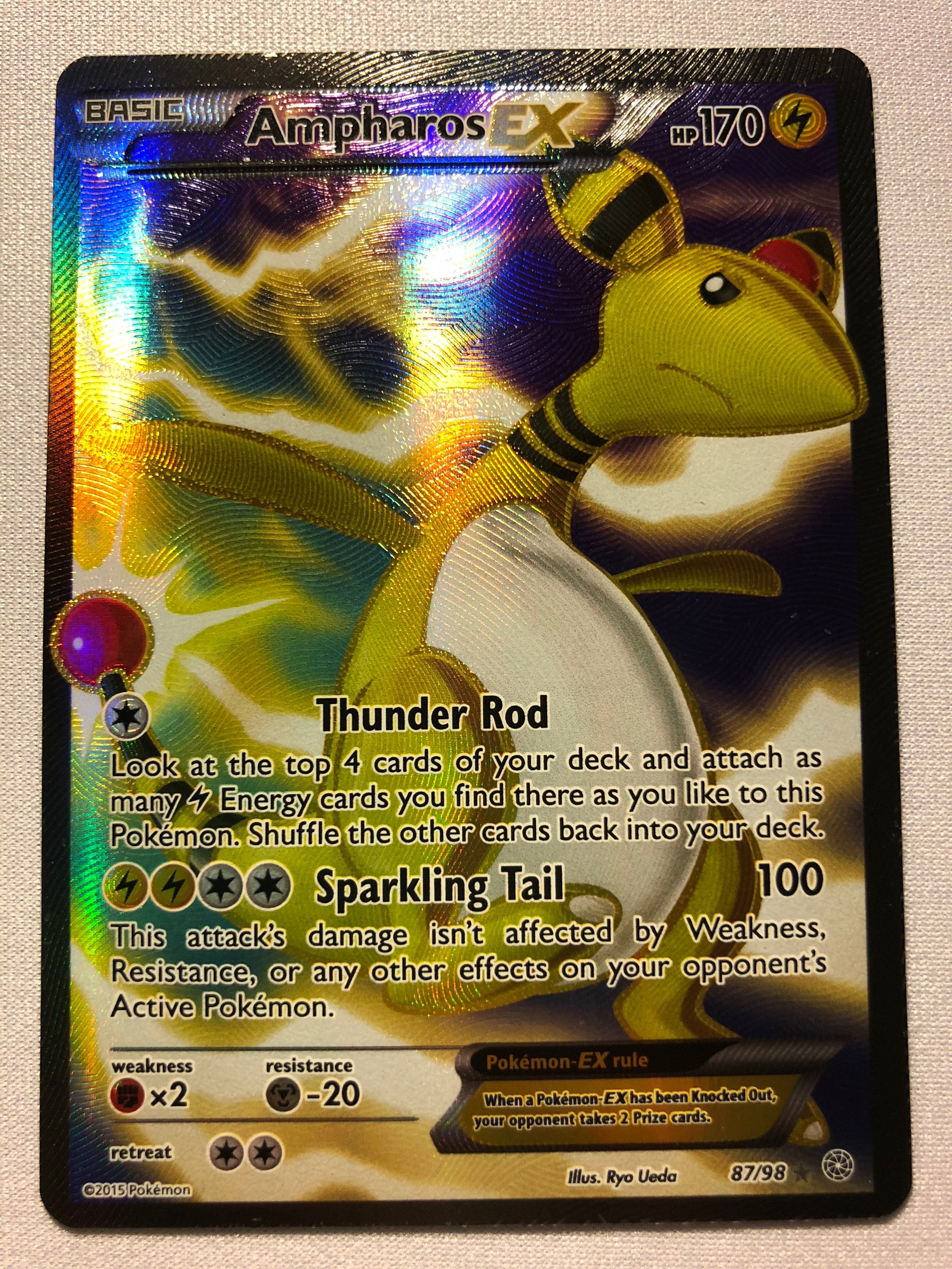 Ampharos EX 87/98 Ultra Rare Full Art Holo Rare Ancient Origins Pokemo Ampharos EX 87/98 Ultra Rare Full Art Holo Rare Ancient Origins Pokemo