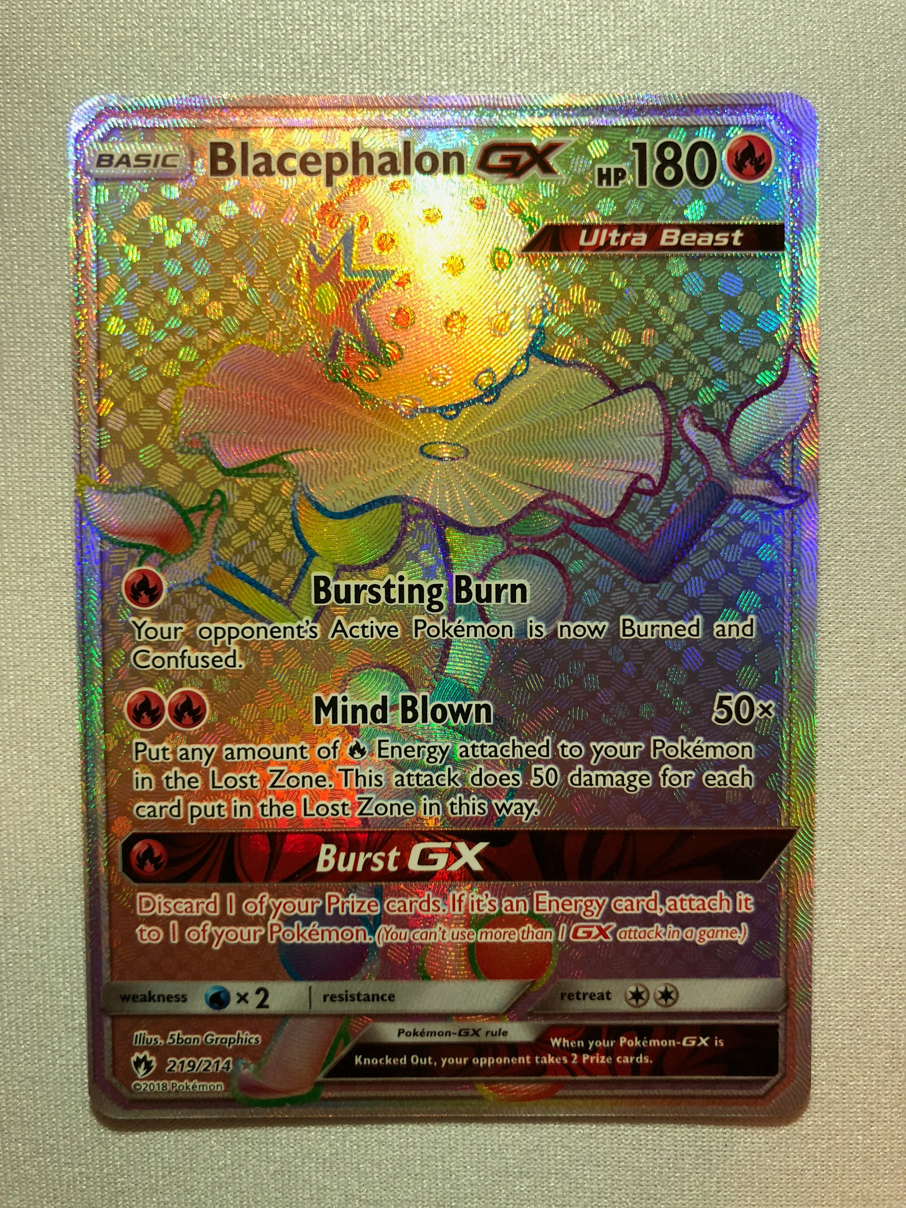 Blacephalon GX 219/214 Lost Thunder Rainbow Rare Pokemon Card Lightly Blacephalon GX 219/214 Lost Thunder Rainbow Rare Pokemon Card Lightly