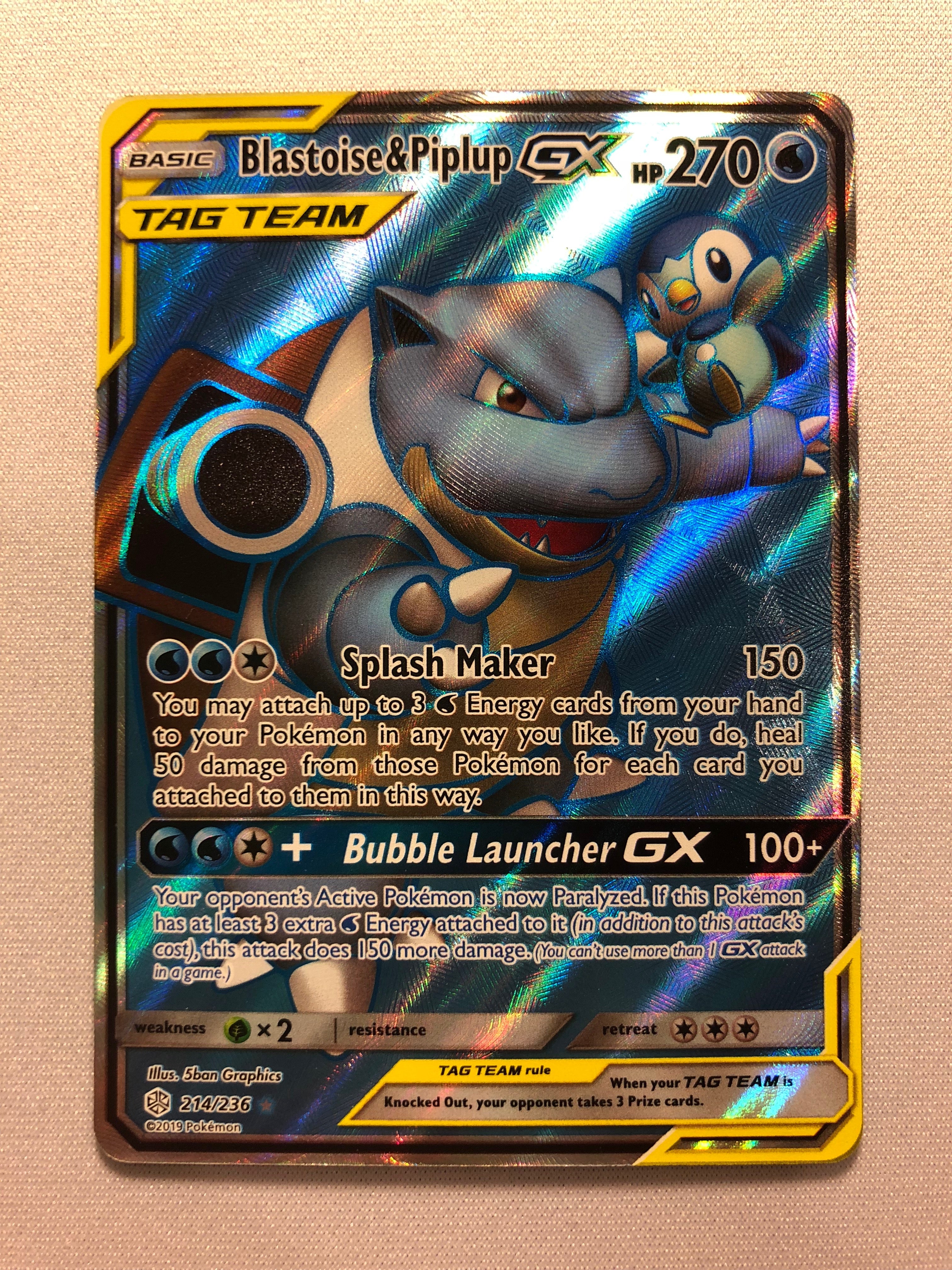 Blastoise & Piplup GX 214/236 Full Art SM Cosmic Eclipse Holo Rare Pok