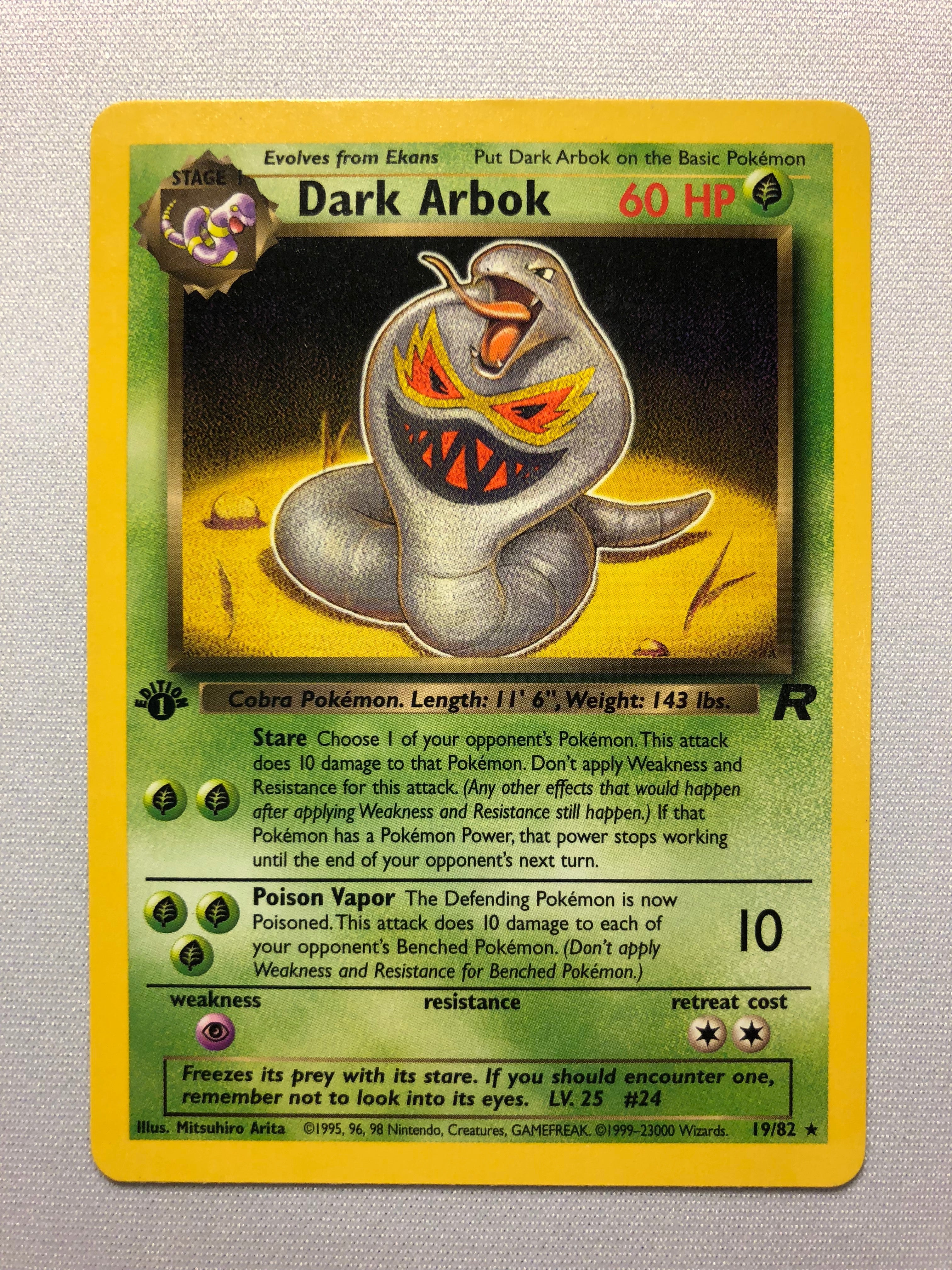 Dark Arbok 19/82 Rare 1st Edition Team Rocket Pokemon Card Near Mint Dark Arbok 19/82 Rare 1st Edition Team Rocket Pokemon Card Near Mint