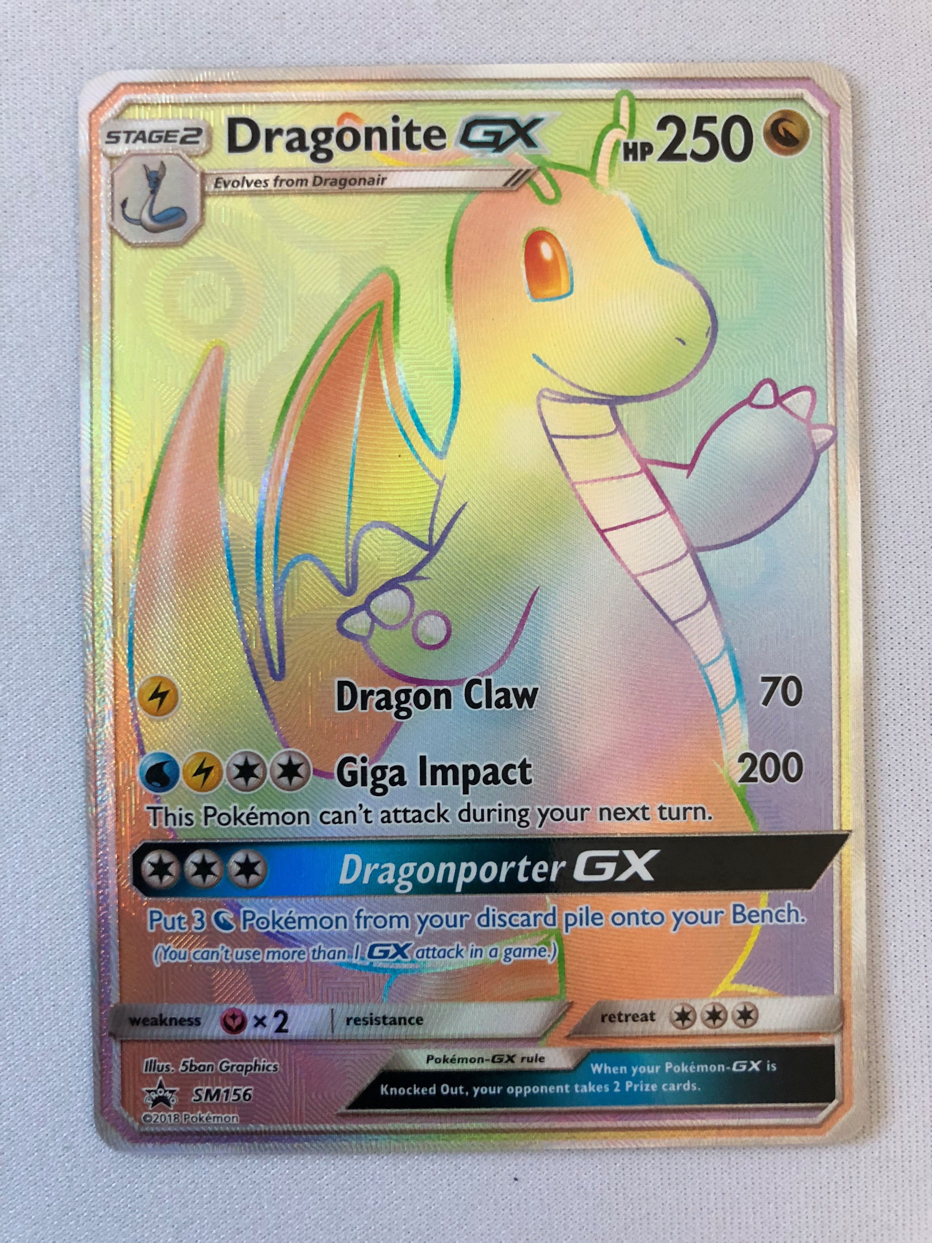 pokemon dragonite promo card Dragonite GX SM156 Black Star Promo Rainbow Pokemon Card Near Mint