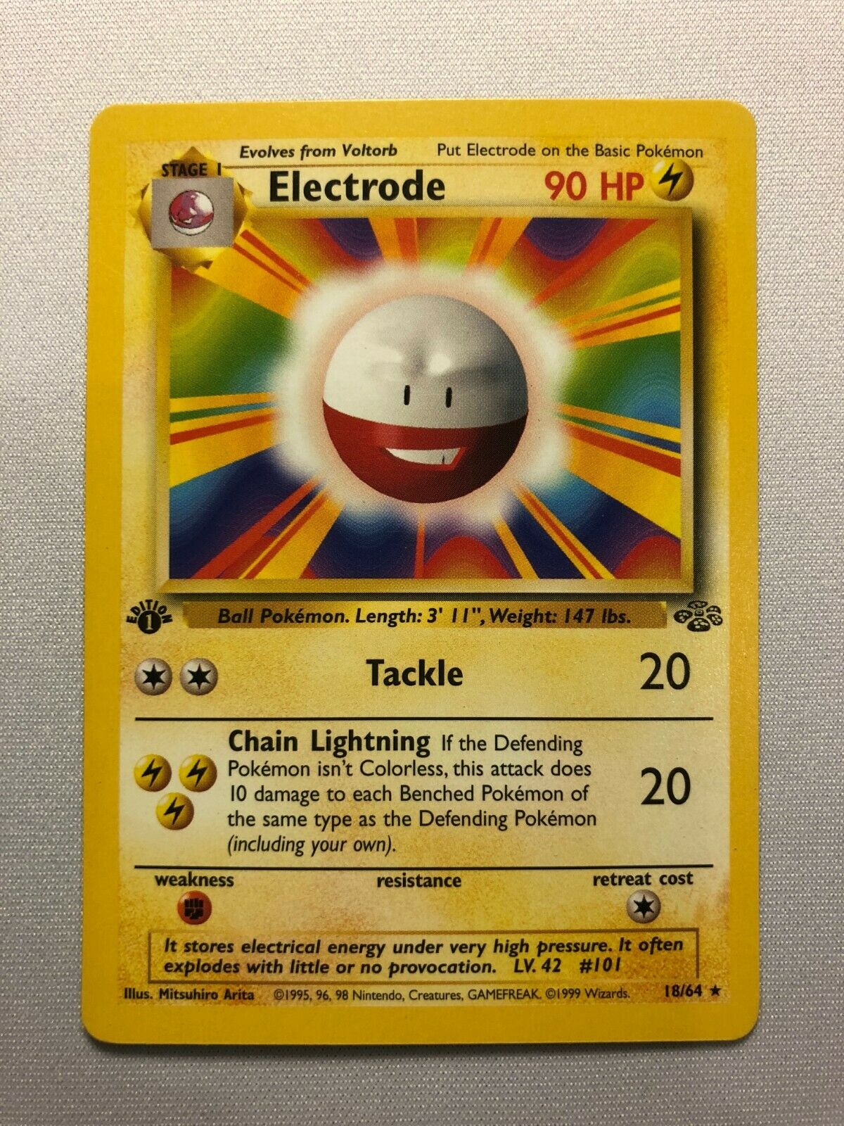 gold electrode pokemon card Electrode 18/64 Jungle Set 1st Edition Rare Pokemon Card Near Mint