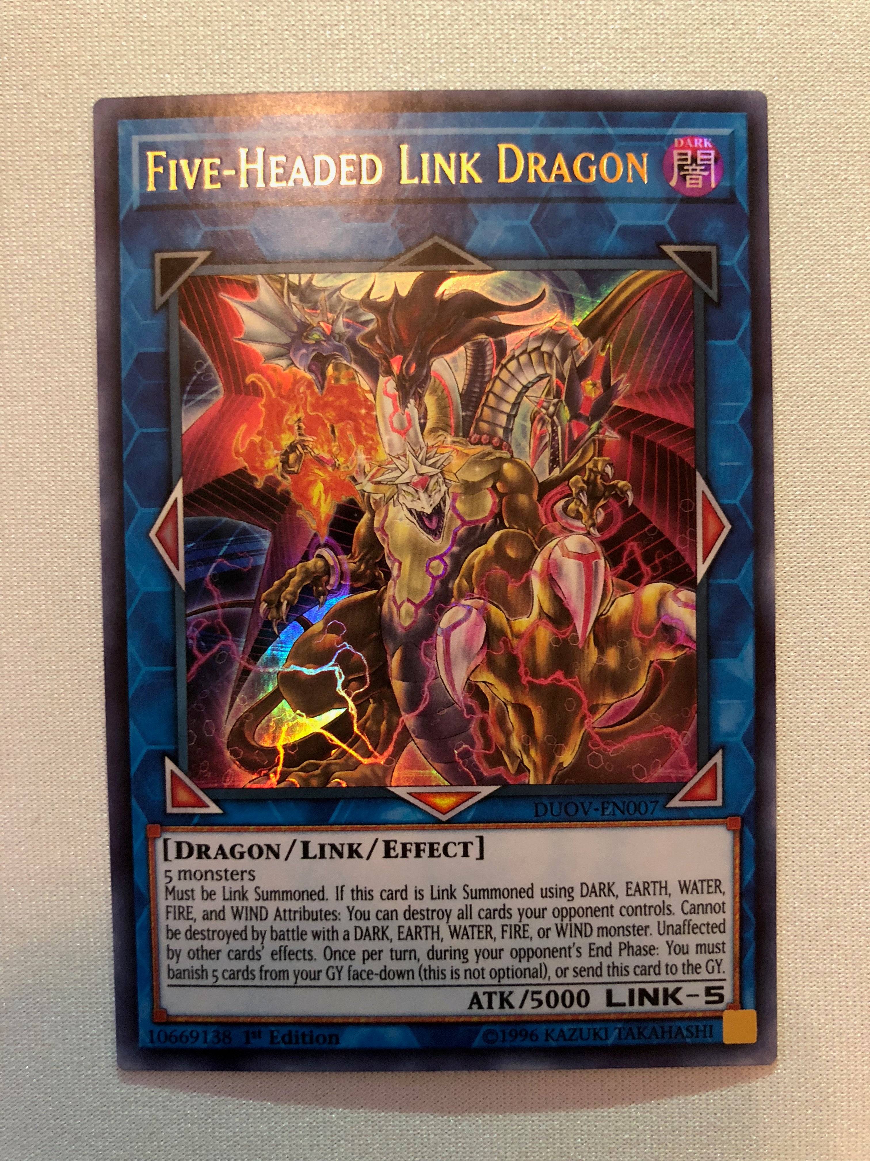 Yugioh Five-Headed Link Dragon DUOV-EN007 Ultra Rare 1st Edition Near Yugioh Five-Headed Link Dragon DUOV-EN007 Ultra Rare 1st Edition Near