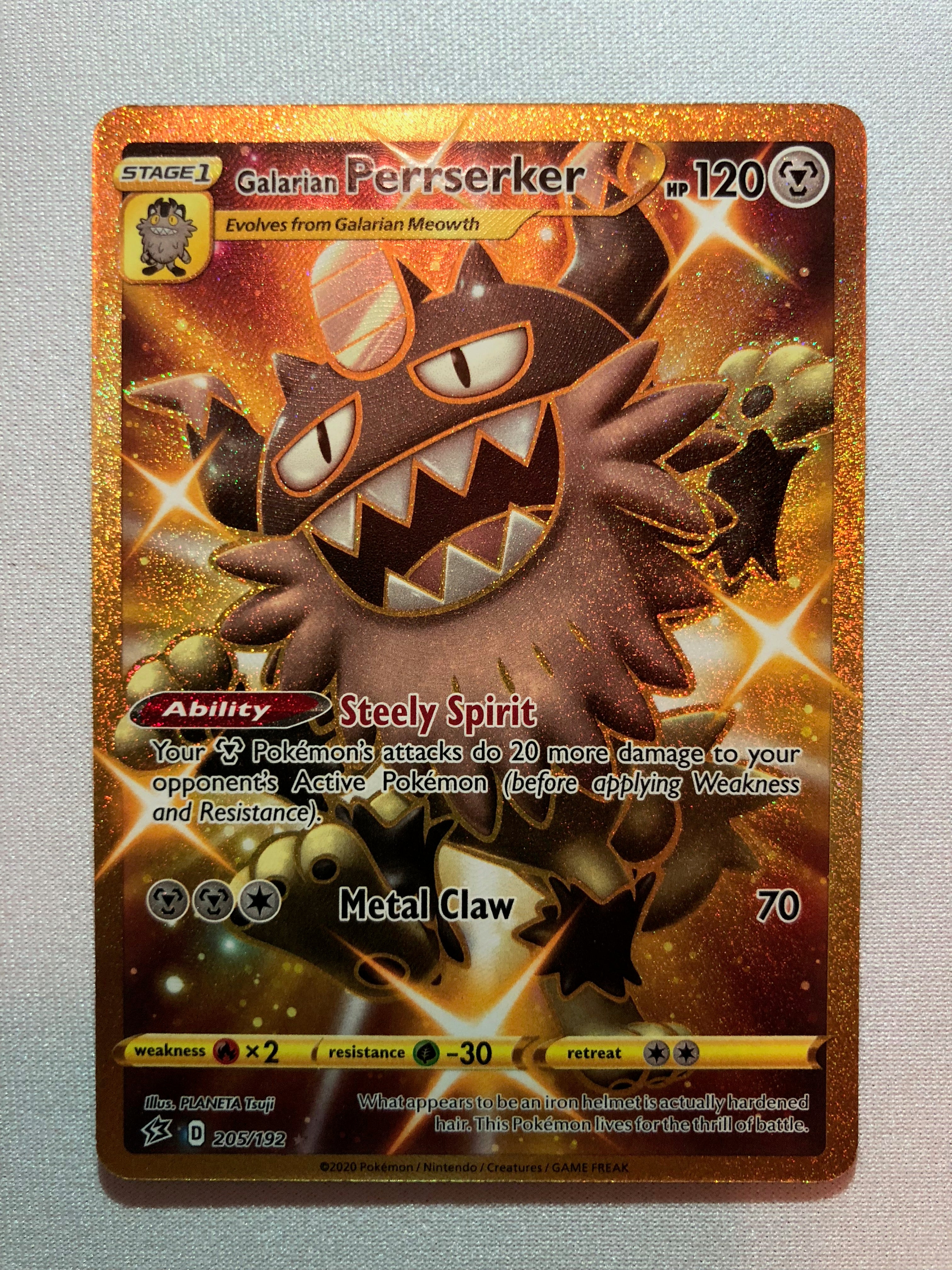 Galarian Perrserker 205/192 Holo Secret Rare Pokemon Card Near Mint