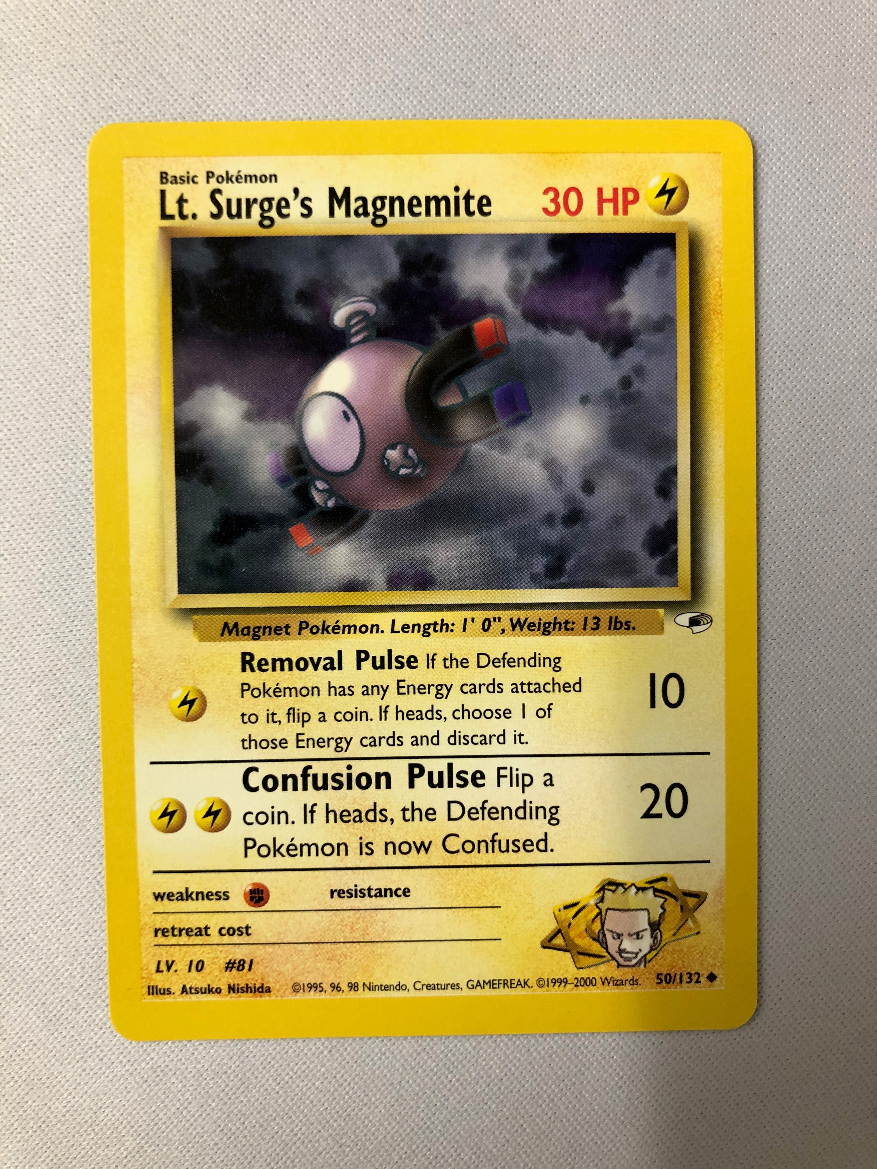 1995 magnemite pokemon card Lt. Surge's Magnemite 50/132 Gym Heroes Uncommon Pokemon Card NM