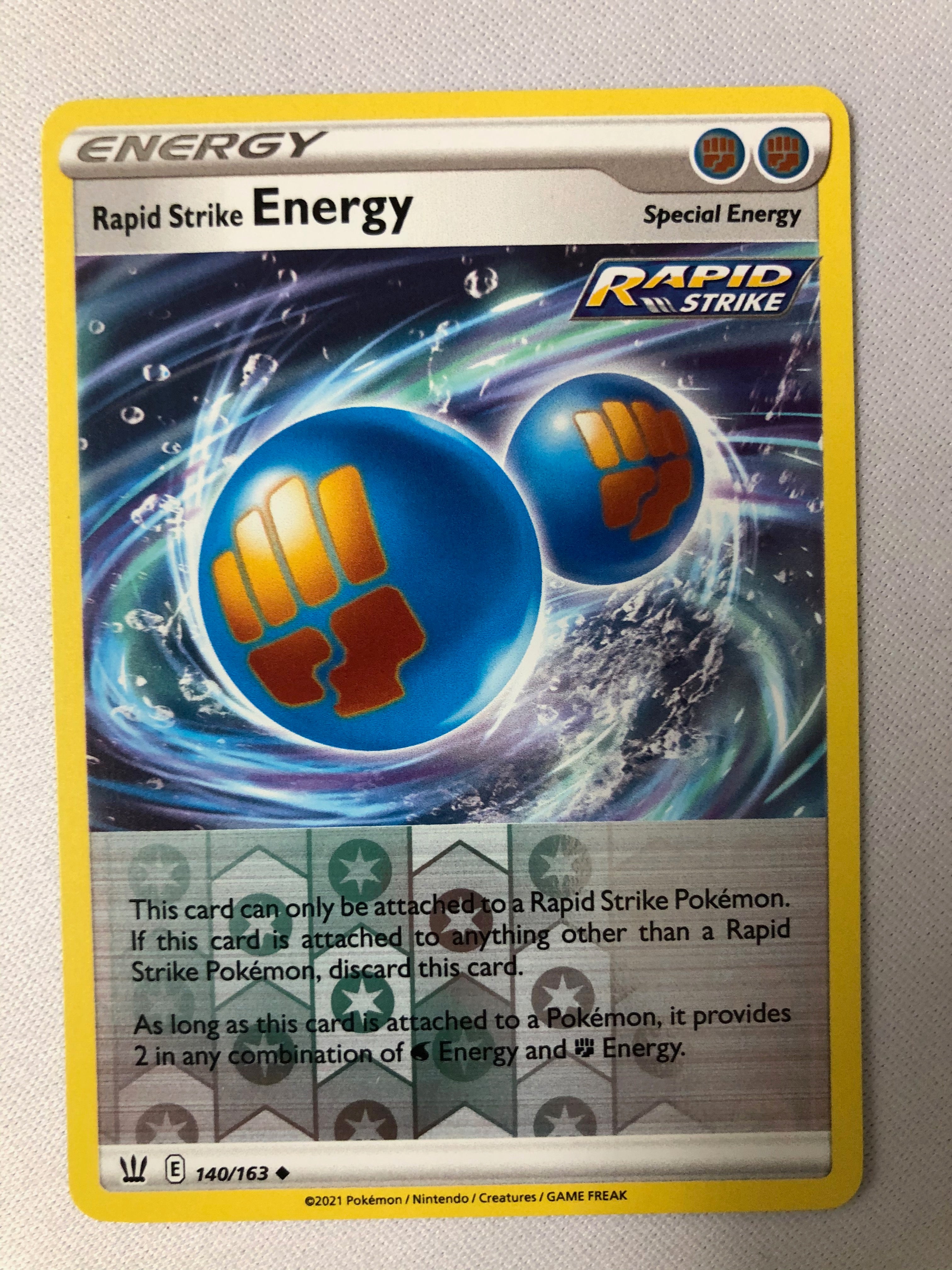 rapid strike pokemon card value Rapid Strike Energy 140/163 Reverse Holo Pokemon Battle Styles Mint