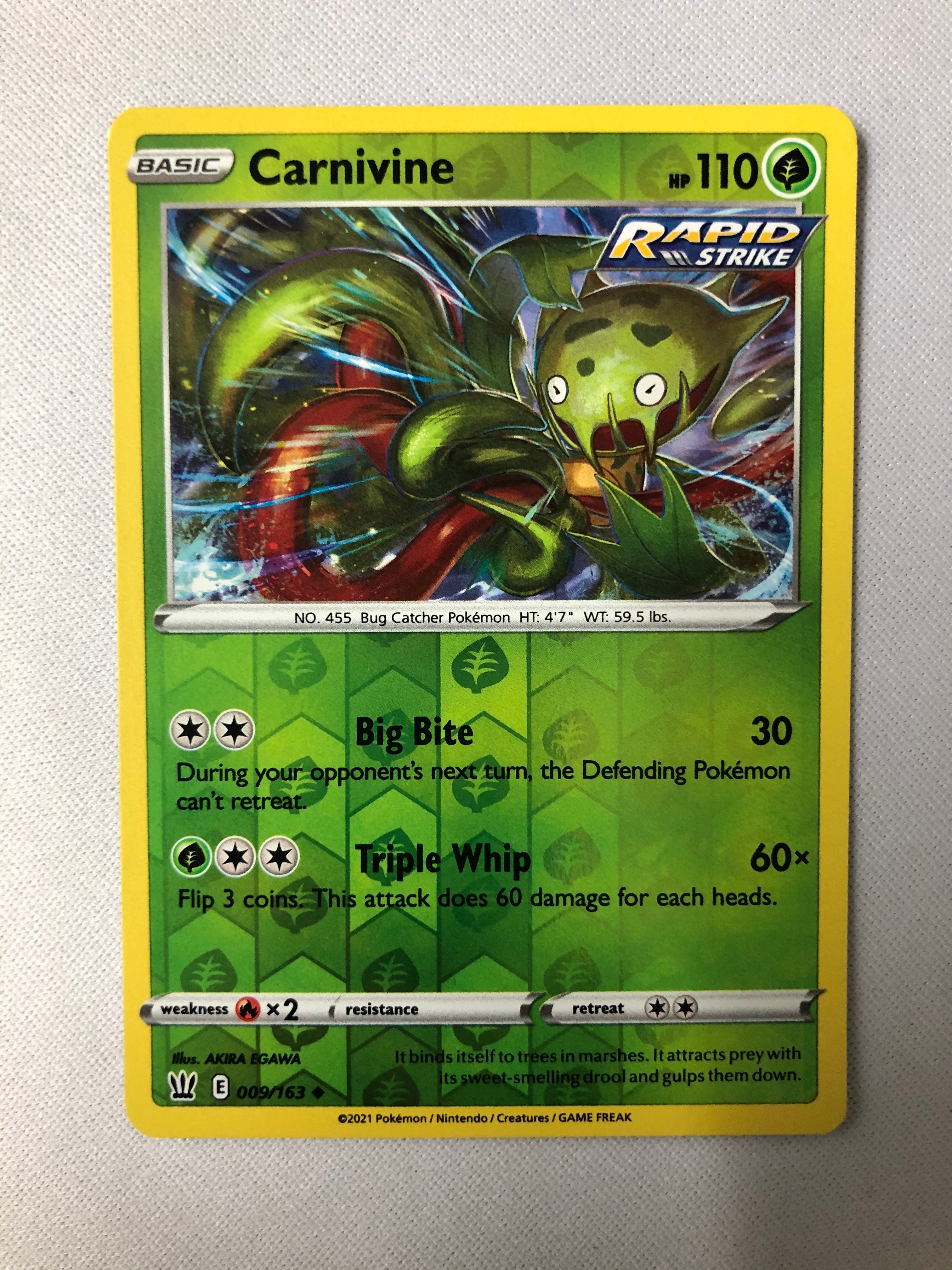 Carnivine 009/163 Battle Styles Reverse Holo Pokemon Card MINT Carnivine 009/163 Battle Styles Reverse Holo Pokemon Card MINT