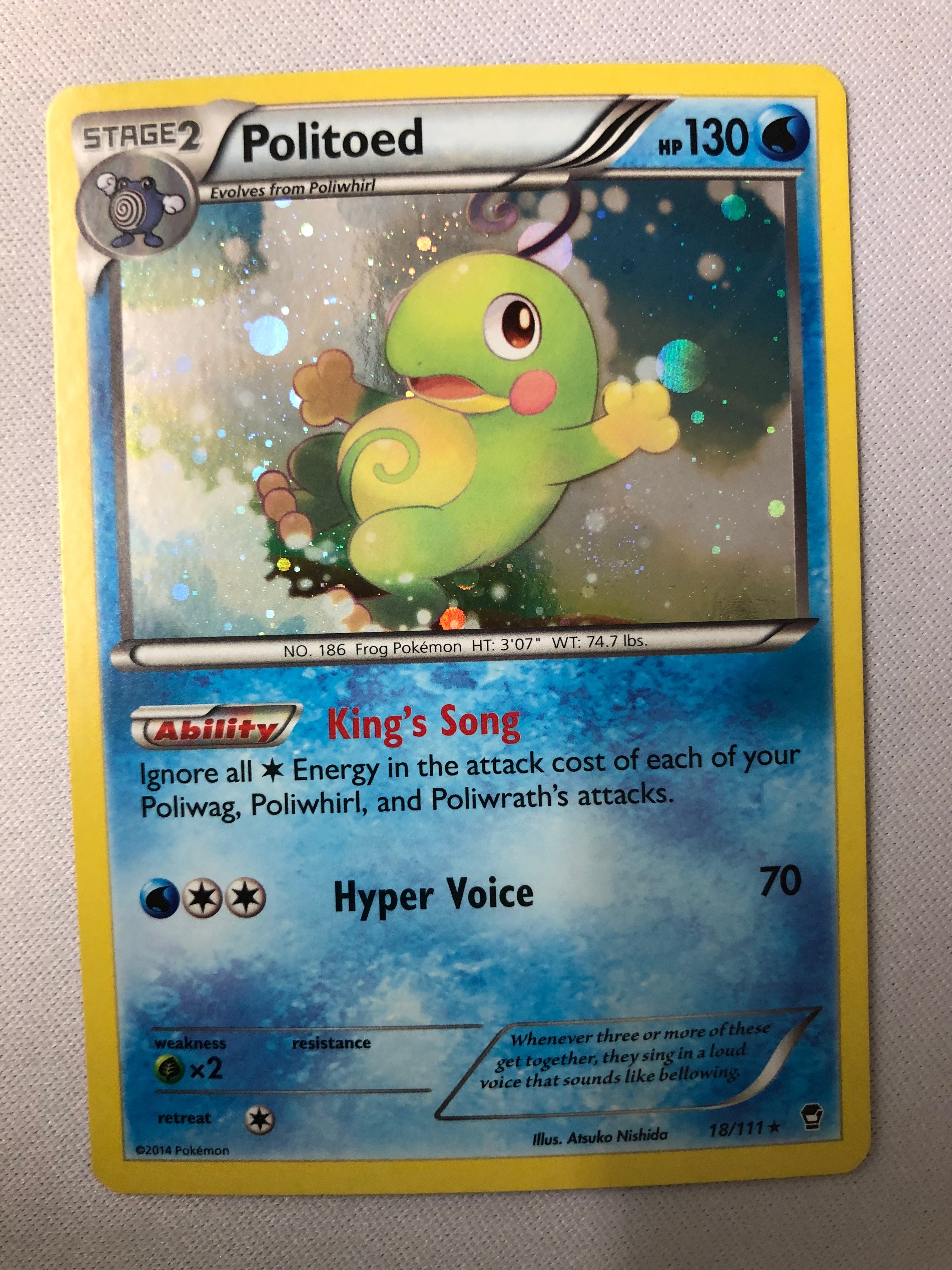 pokemon card politoed Politoed 18/111 XY Furious Fists Holo Rare Pokemon Card NM