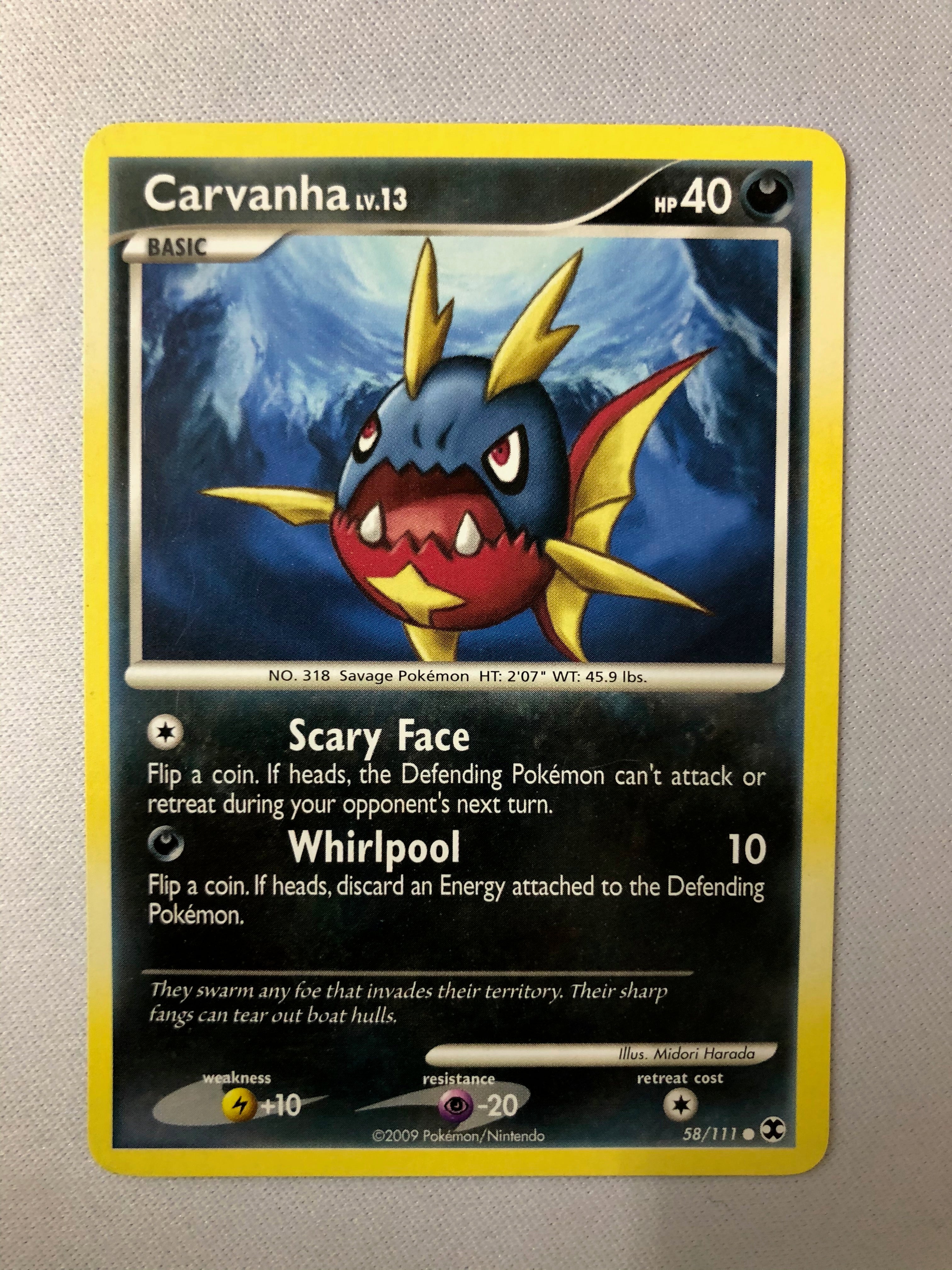 carvanha pokemon card Carvanha LV.13 58/111 Rising Rivals Common Pokemon Card NM
