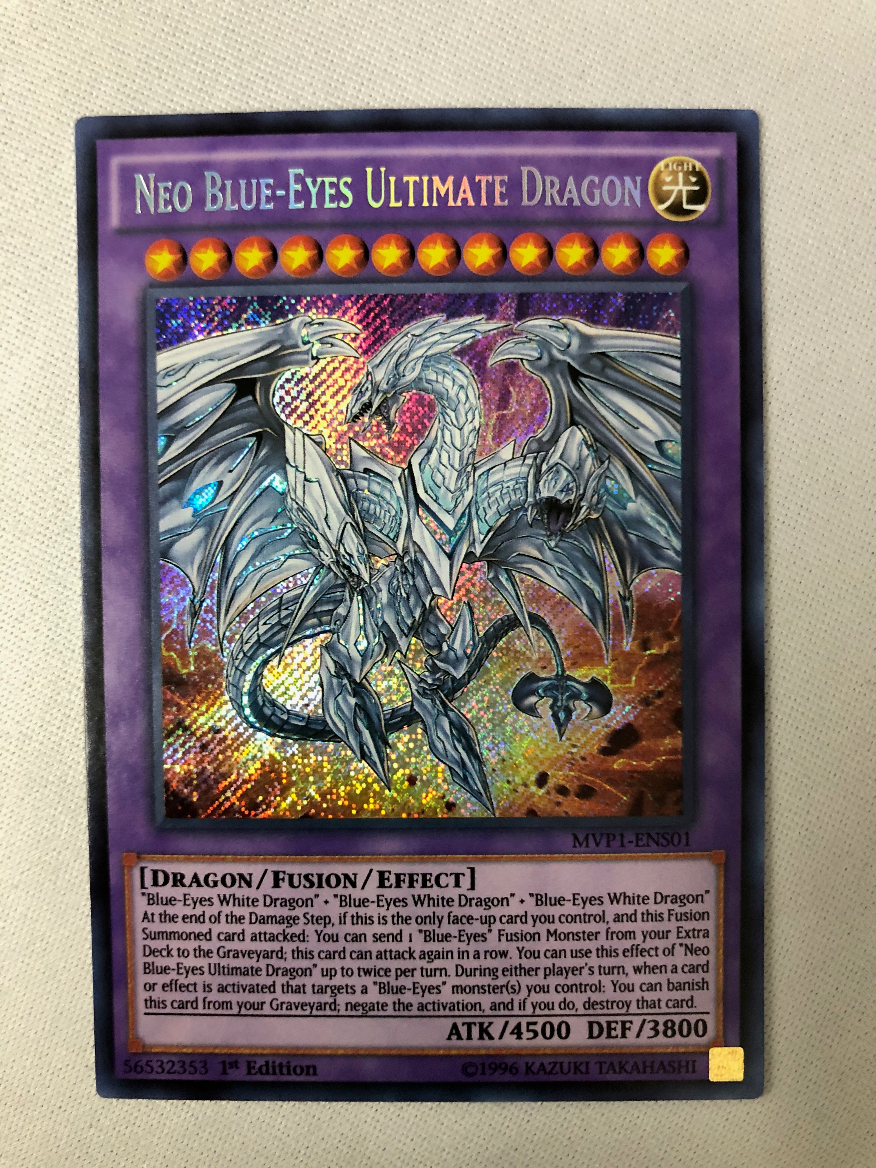 Yugioh Neo Blue-Eyes Ultimate Dragon MVP1-EN001 Secret Rare 1st Editio Yugioh Neo Blue-Eyes Ultimate Dragon MVP1-EN001 Secret Rare 1st Editio