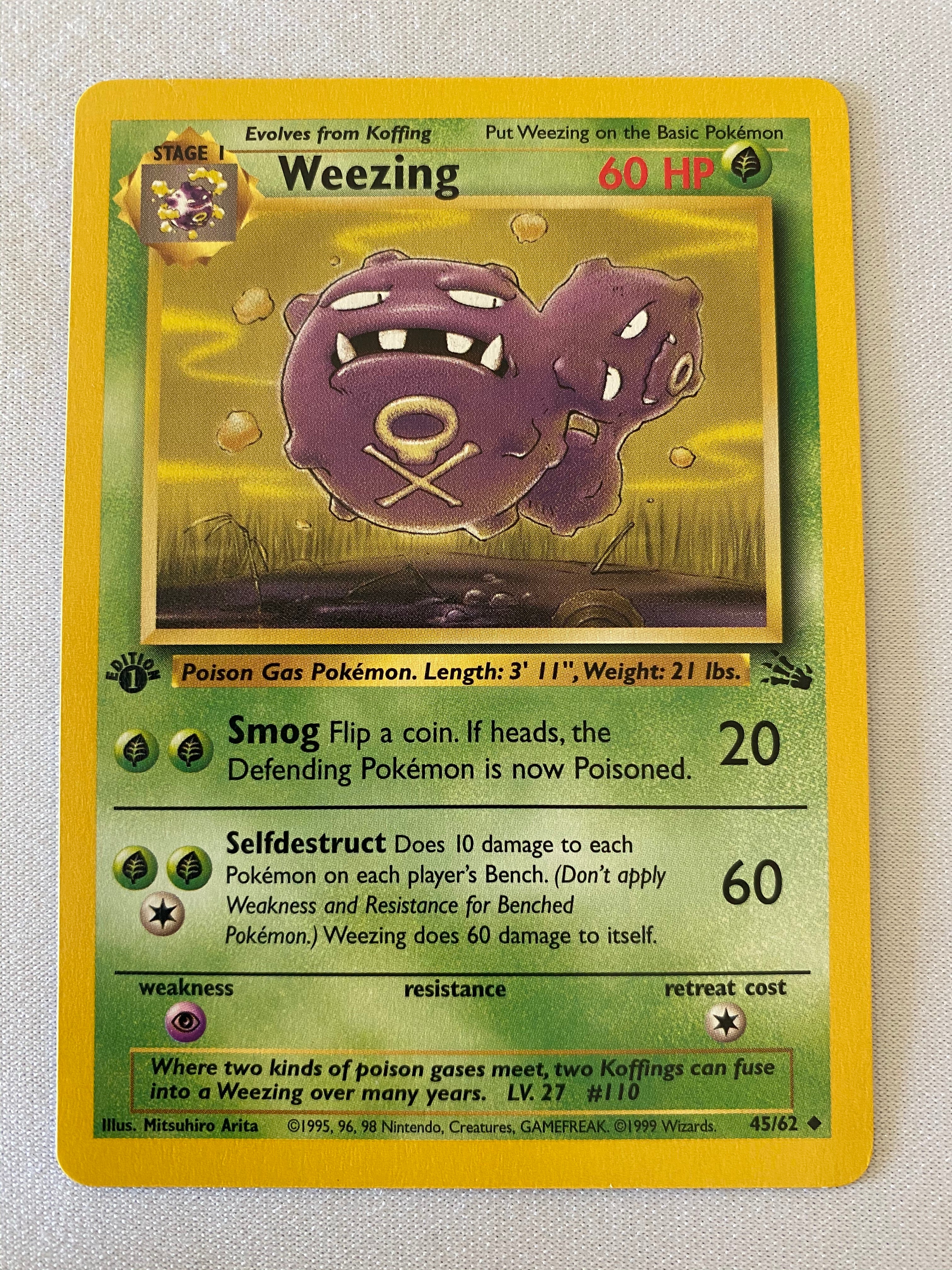weezing pokemon card Weezing 45/62 Uncommon 1st Edition Pokemon Card Near Mint