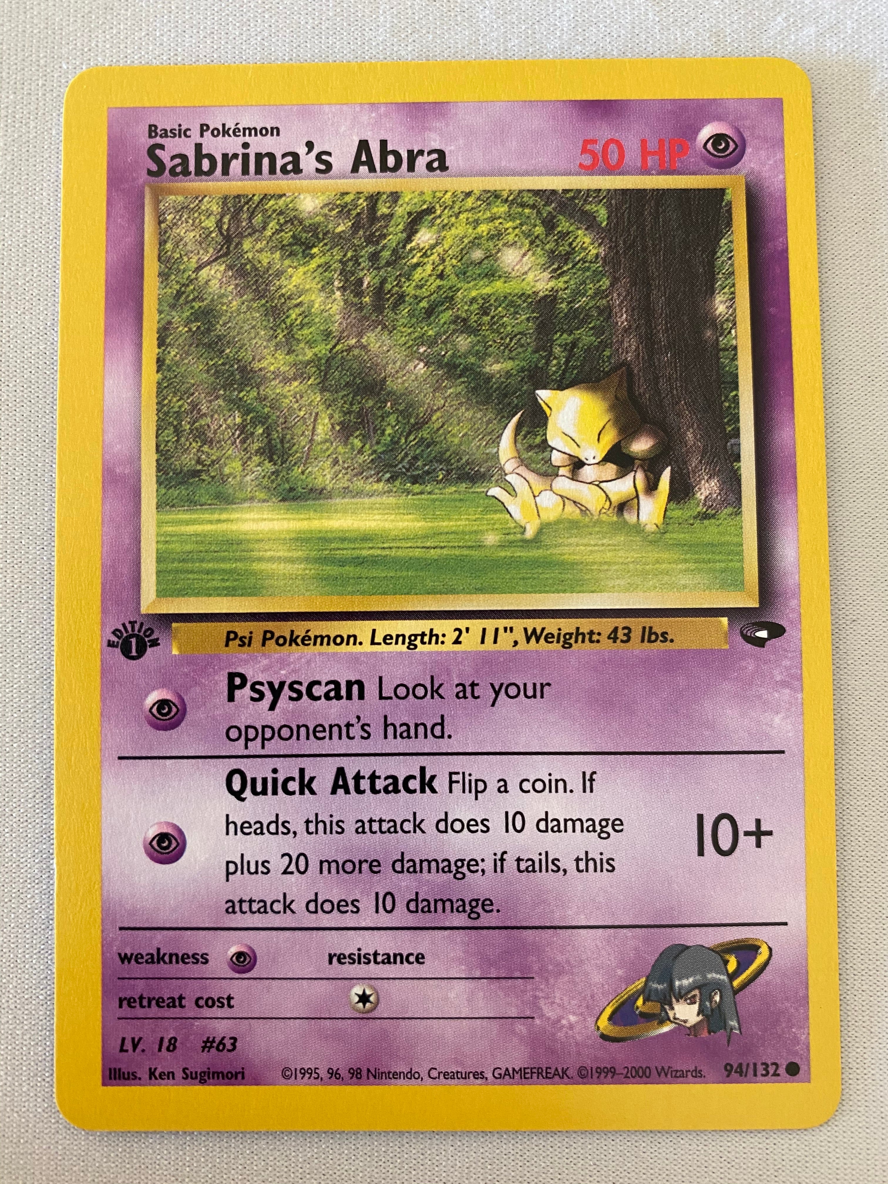 Sabrina''s Abra 94/132 Common 1st Edition Pokemon Card Near Mint