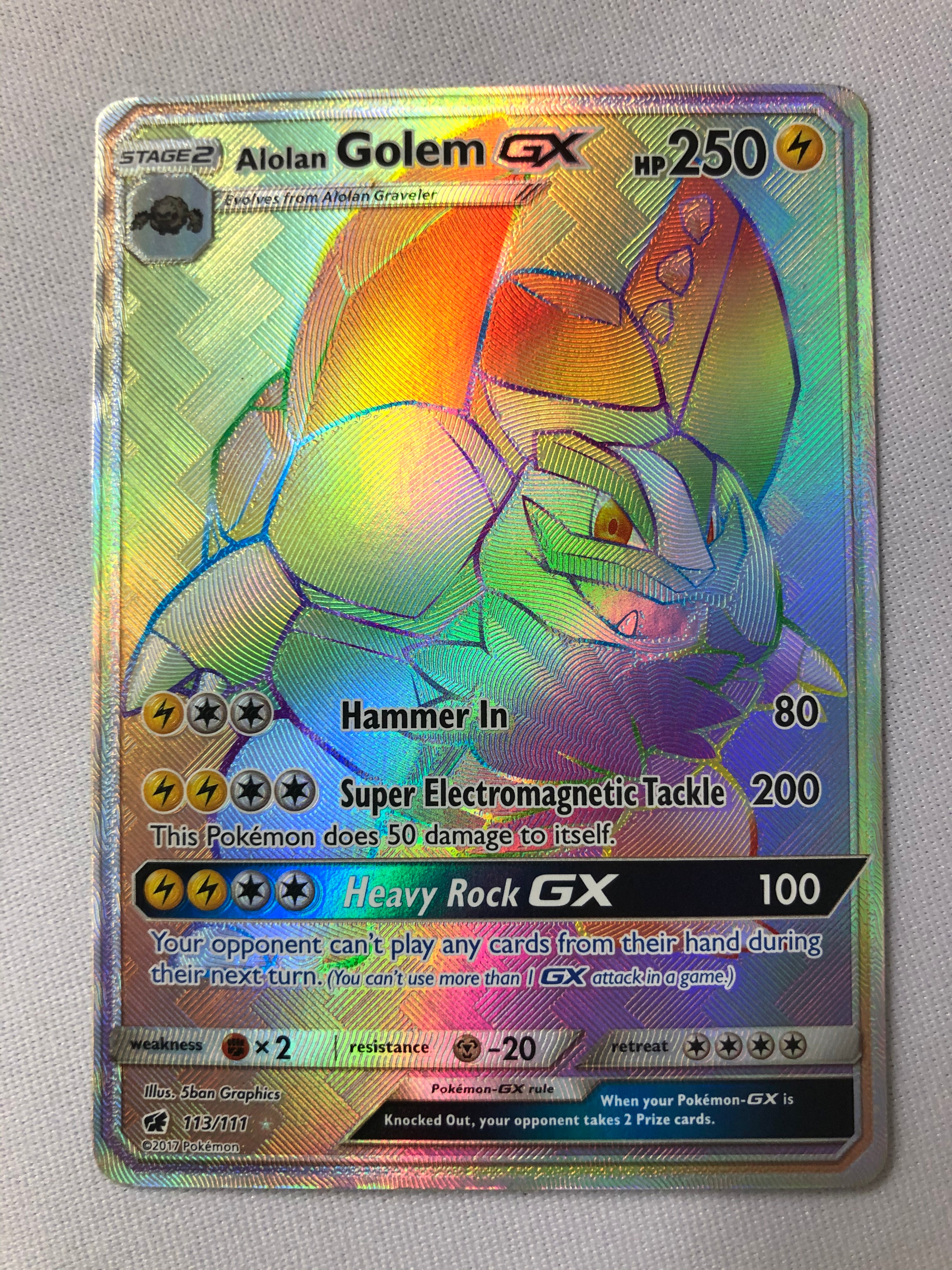 alolan golem gx pokemon card Alolan Golem GX 113/111 Rainbow Hyper Secret Rare Pokemon Card Near Mi