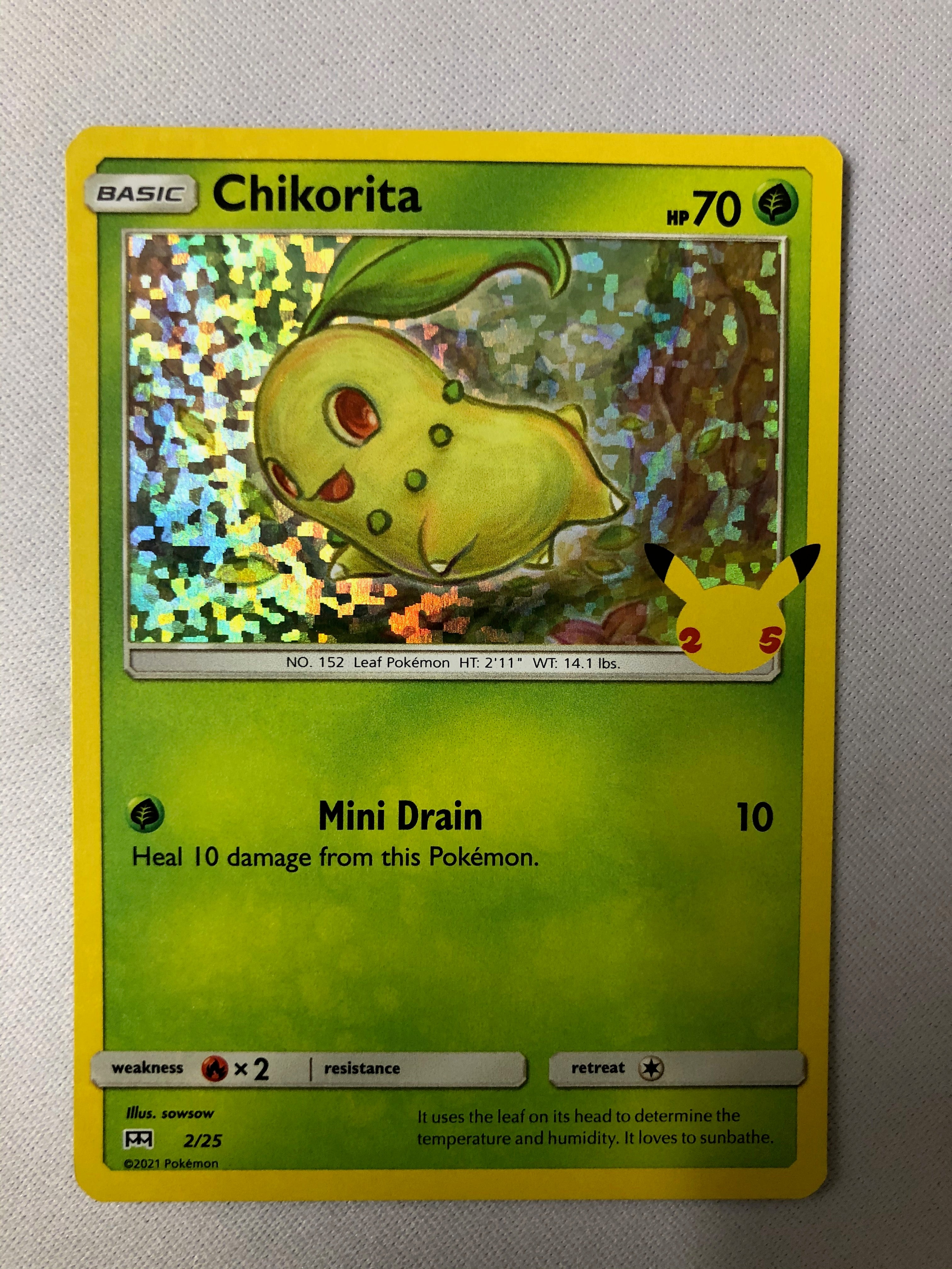 Chikorita 2/25 Holo Pokemon 25th Anniversary McDonald's Promo Card 202