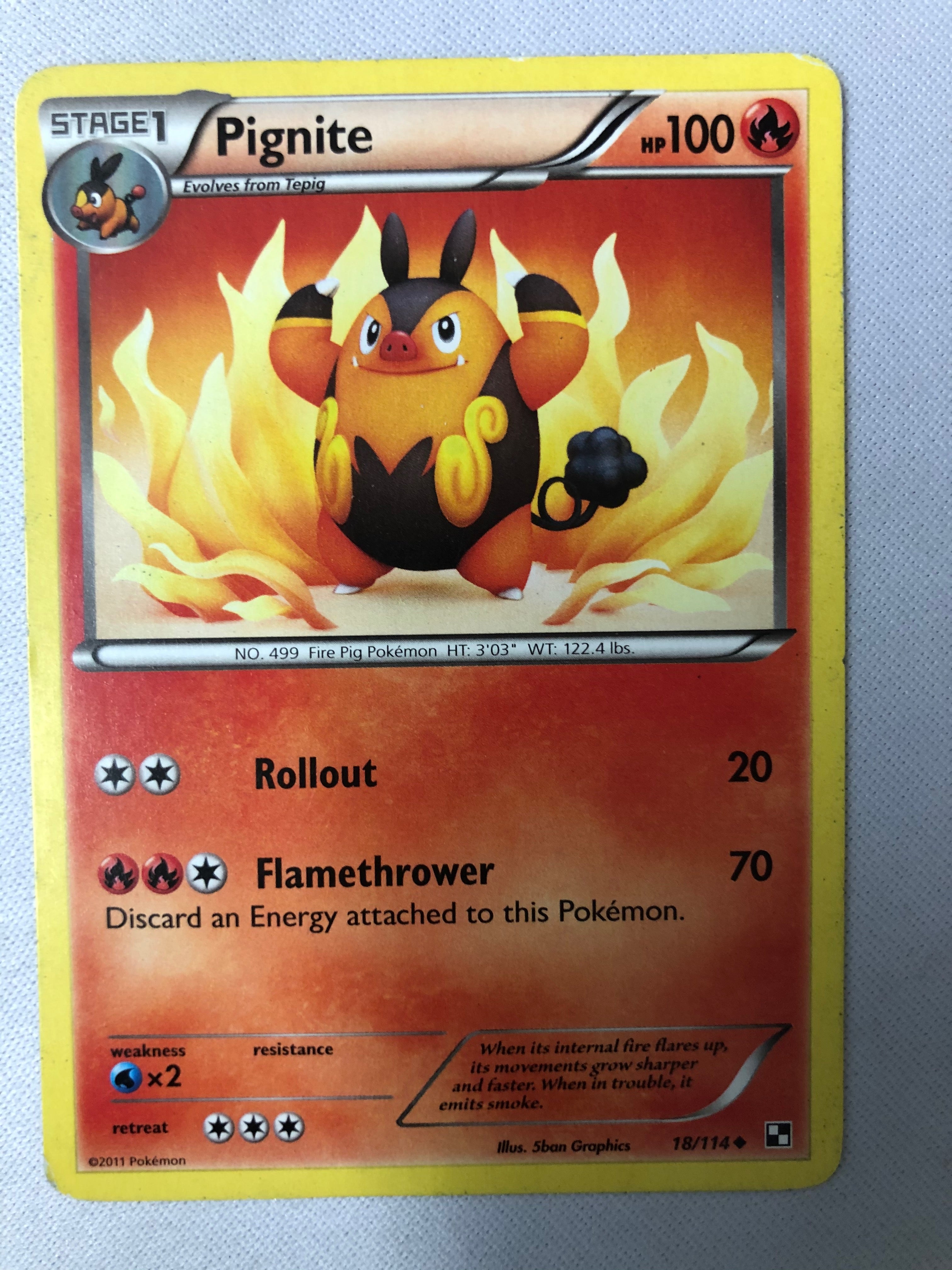 pokemon pignite card Pignite 18/114 B&W Base Set Uncommon Non Holo Pokemon Card NM