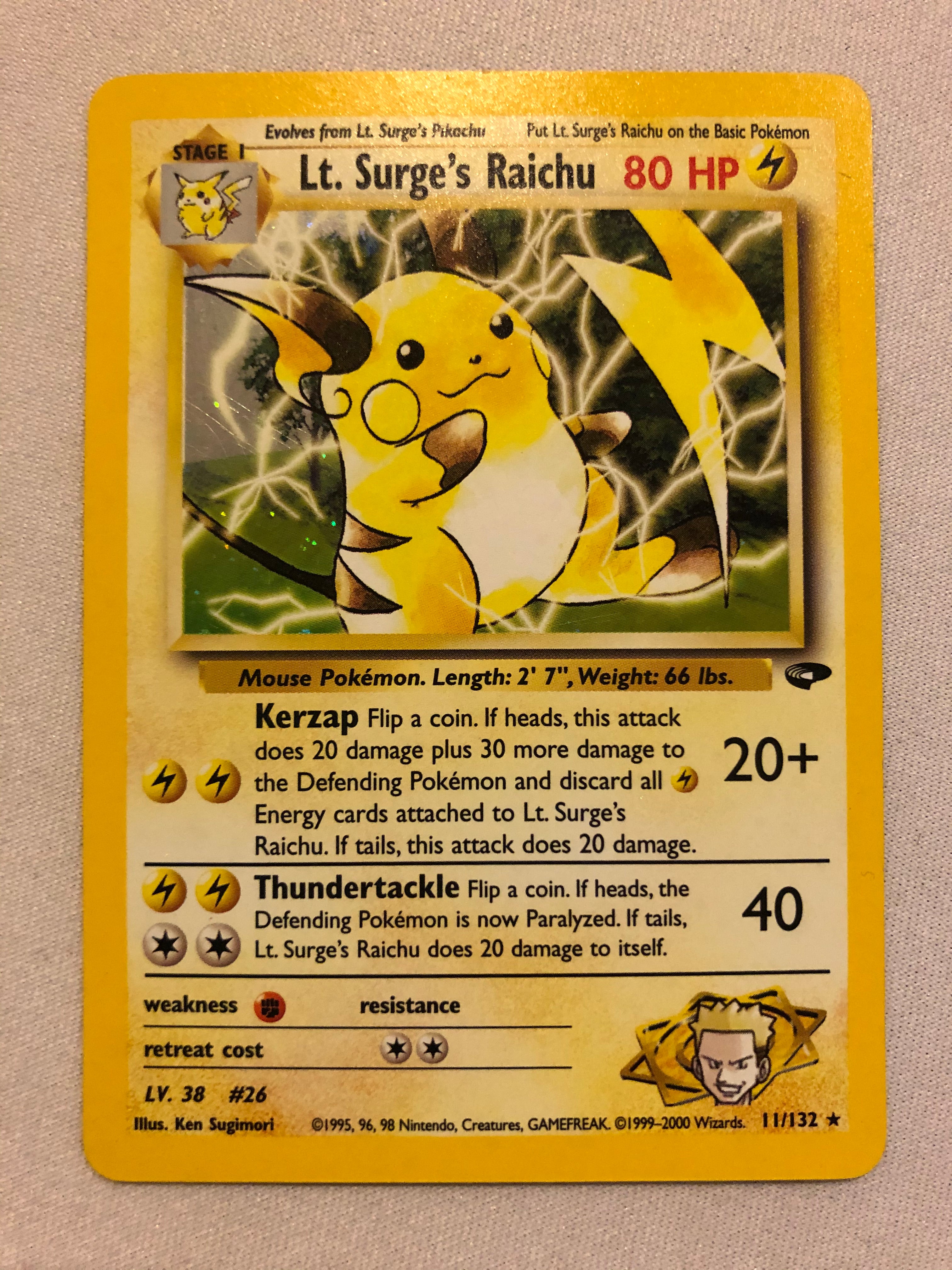 Lt. Surge's Raichu 11/132 Holo Rare Gym Challenge Pokemon Card Near Mi