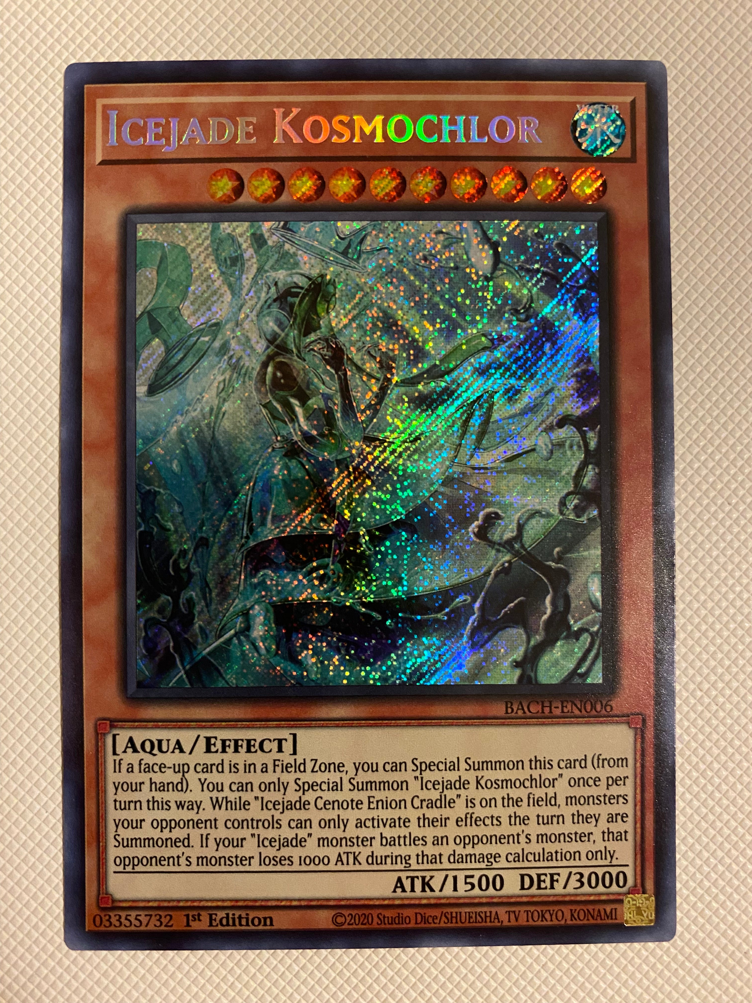 Yugioh Icejade Kosmochlor BACH-EN006 Secret Rare 1st Edition Near Mint Yugioh Icejade Kosmochlor BACH-EN006 Secret Rare 1st Edition Near Mint