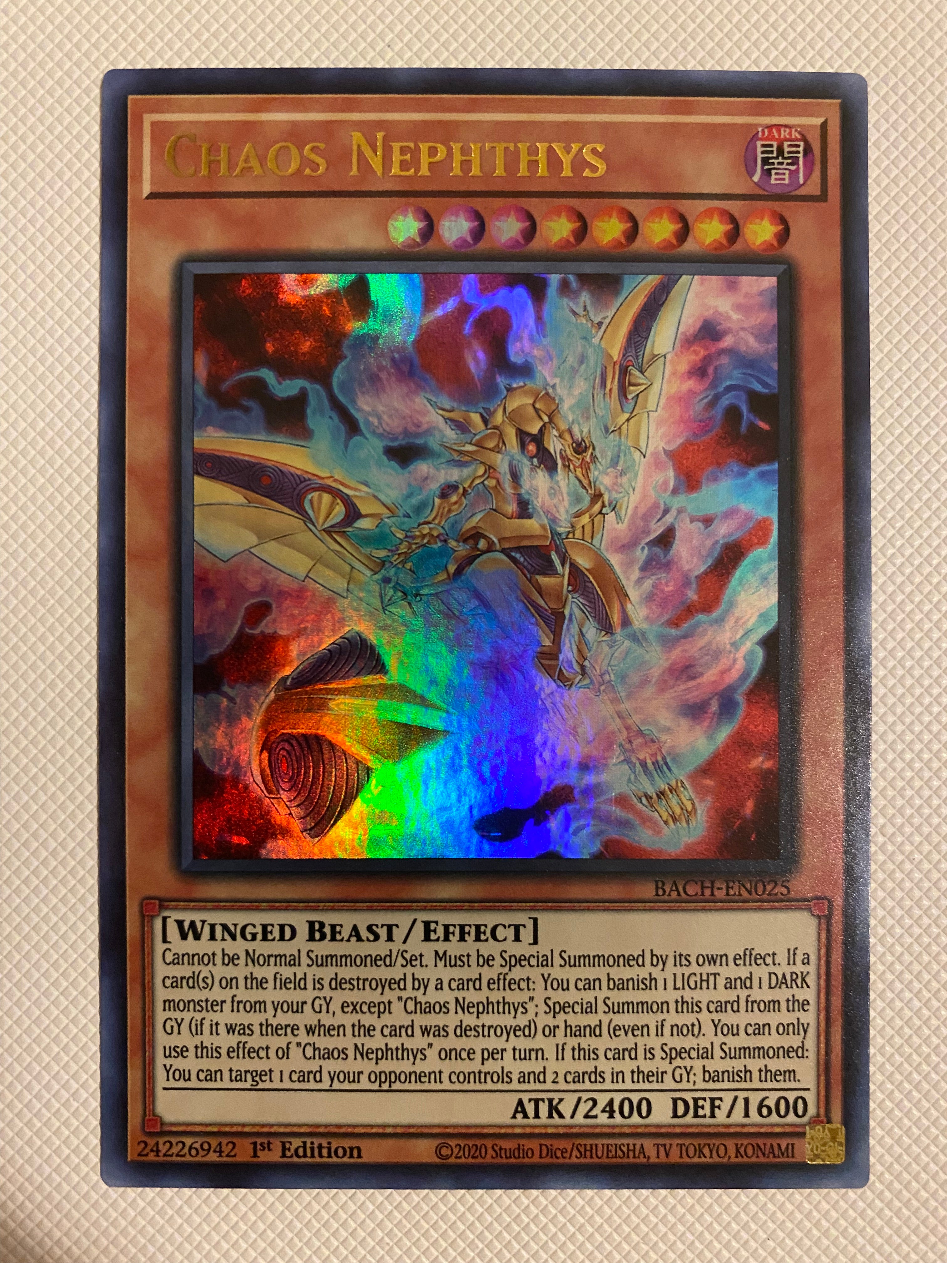 Yugioh Chaos Nephthys BACH-EN025 1st Edition Ultra Rare Near Mint Yugioh Chaos Nephthys BACH-EN025 1st Edition Ultra Rare Near Mint