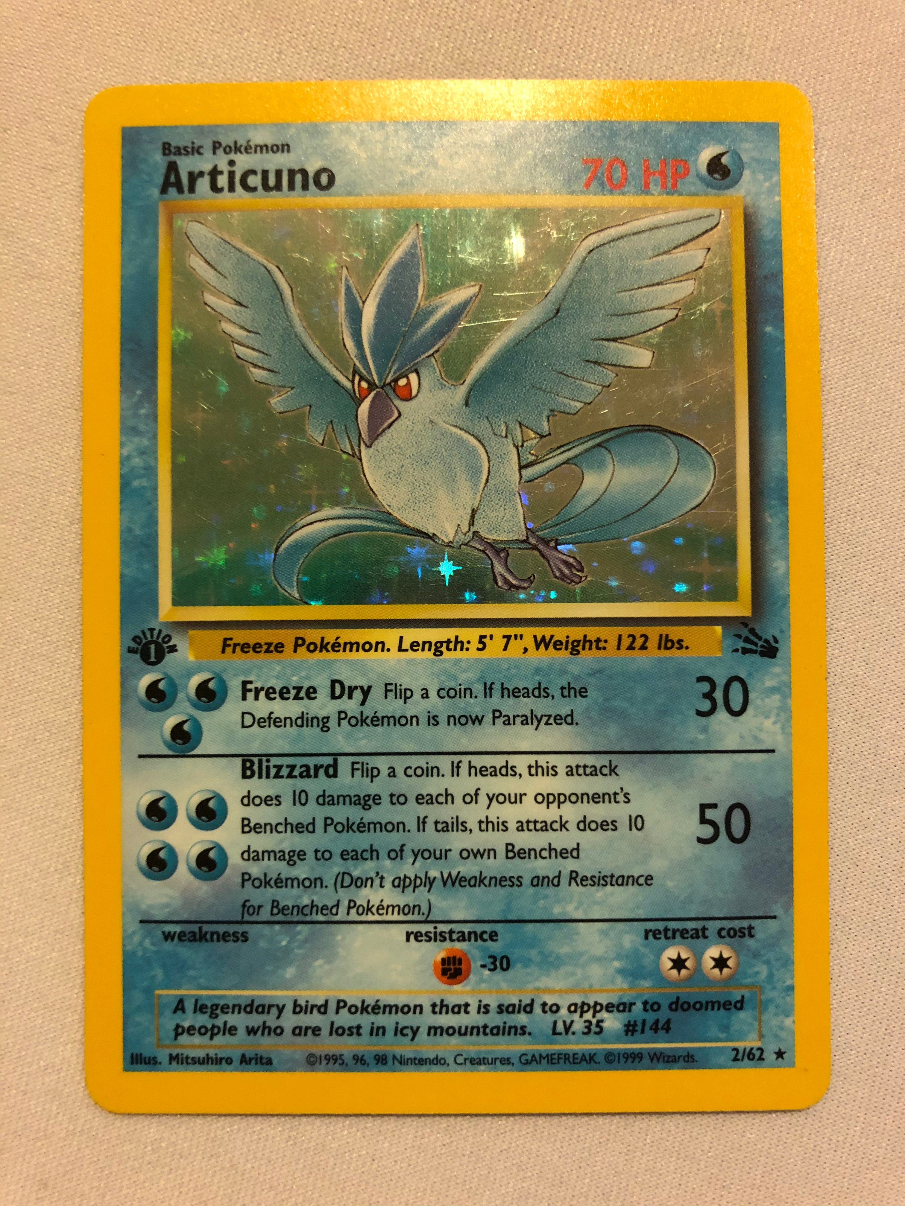 Articuno 2/62 Holo Rare Fossil Set 1st Edition Pokemon Card Near Mint Articuno 2/62 Holo Rare Fossil Set 1st Edition Pokemon Card Near Mint