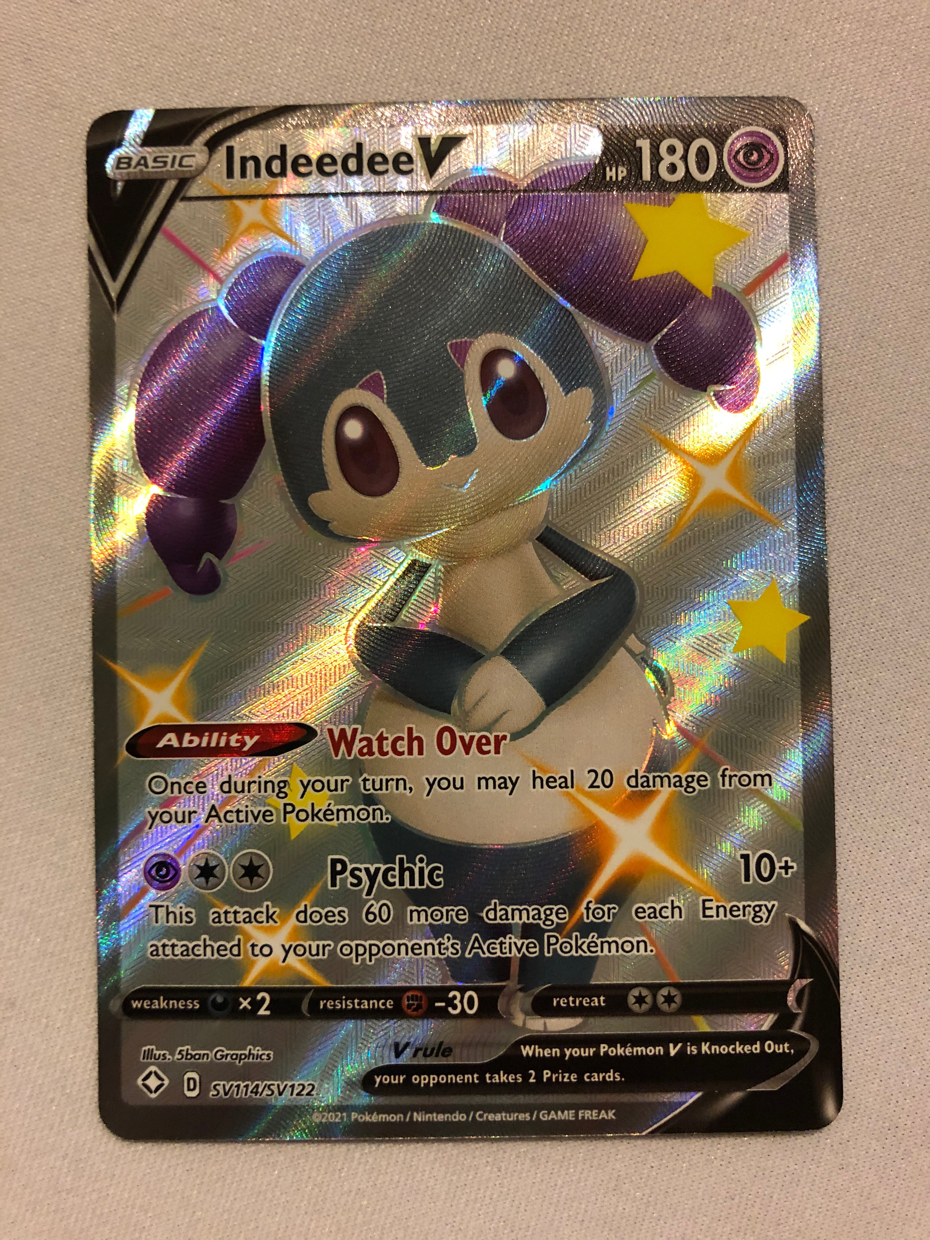 indeedee v pokemon card value Indeedee V SV114/SV122 Shining Fates Shiny Holo Rare Pokemon Card Near