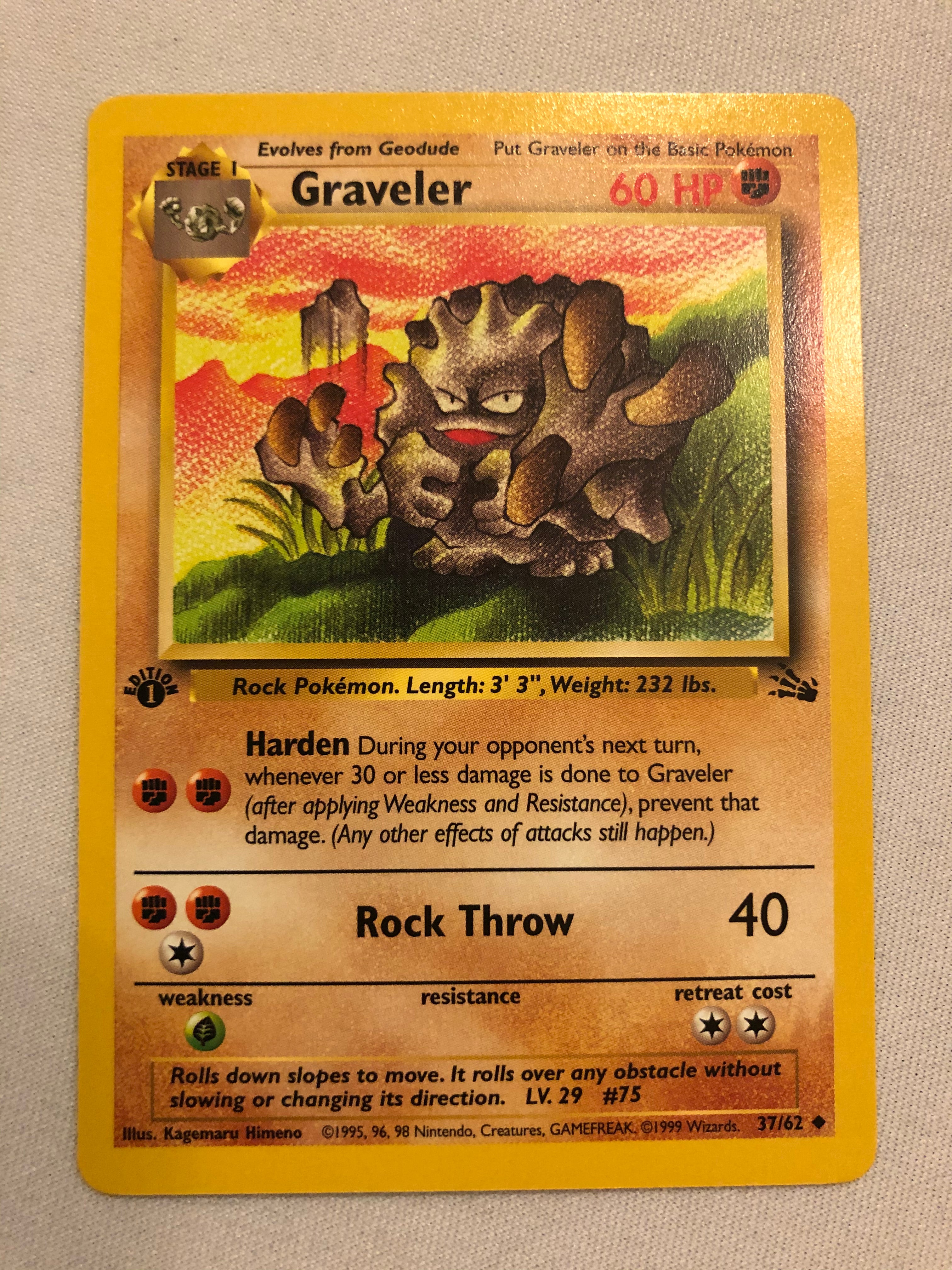 graveler pokemon card Graveler 37/62 Uncommon Fossil 1st Edition Pokemon Card Near Mint