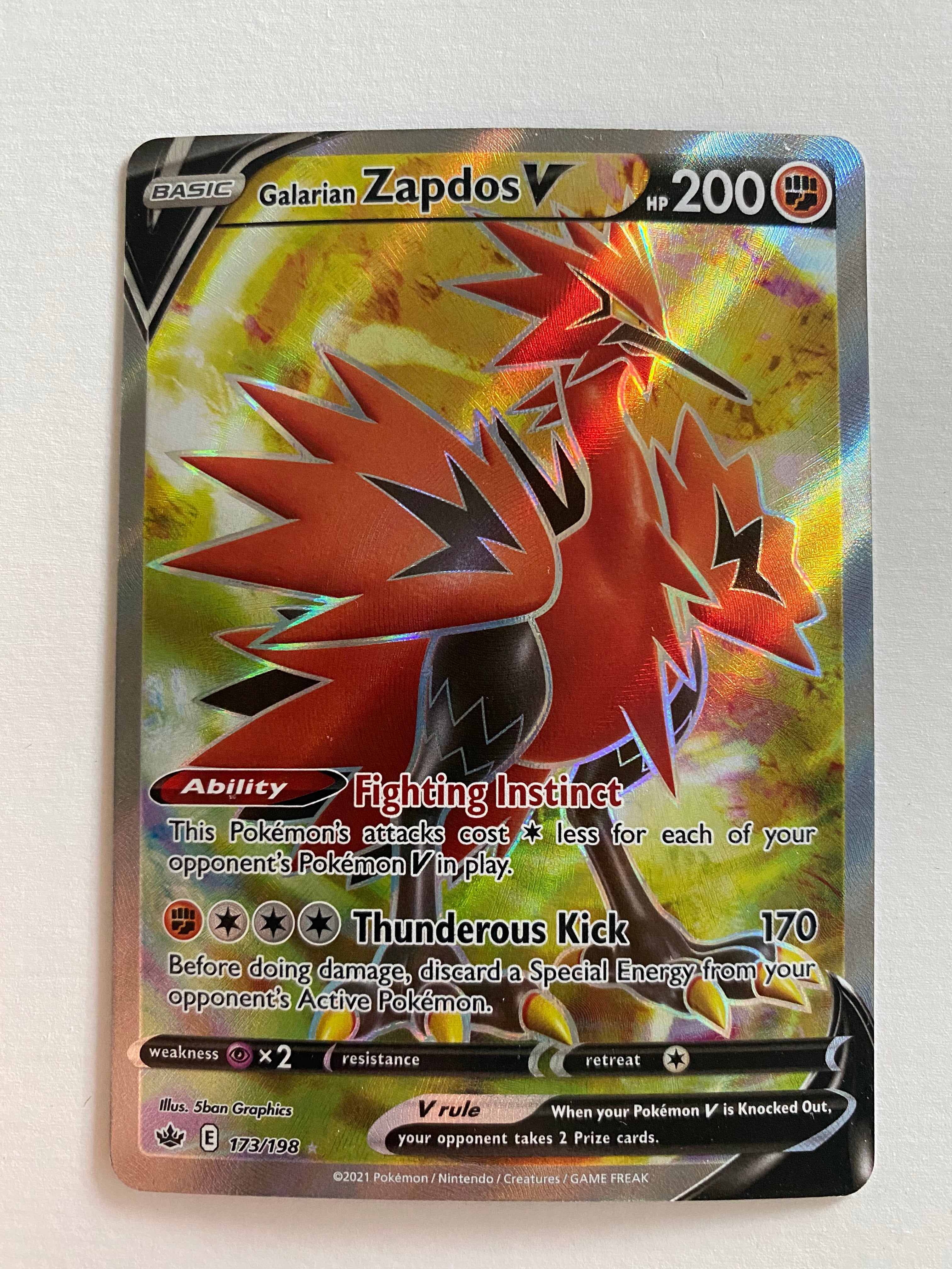 Galarian Zapdos V 173/198 Full Art Ultra Rare Pokémon Card Chilling Re