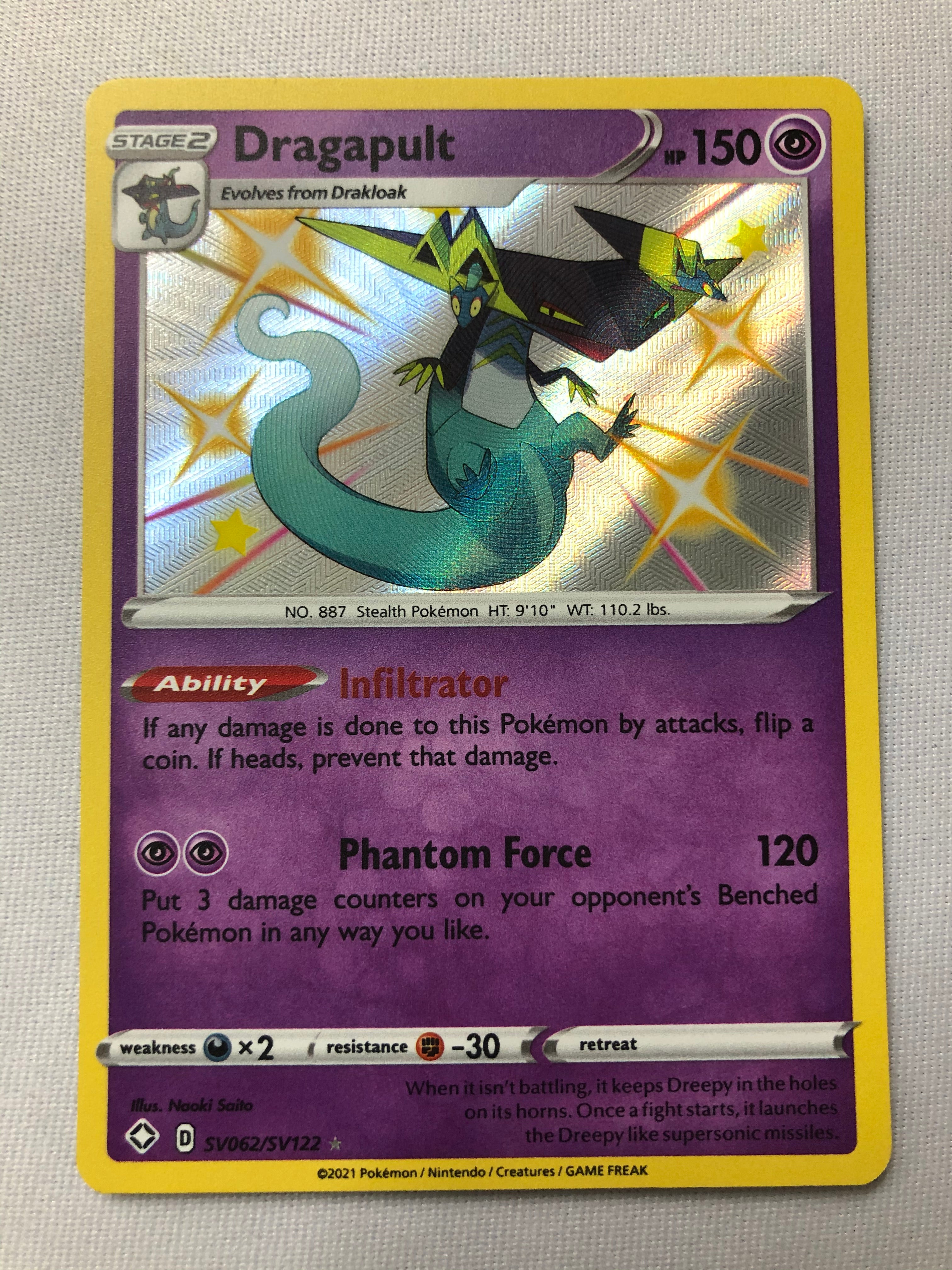 Dragapult SV062/SV122 Shiny Shining Fates Holo Rare Pokemon Card Near Dragapult SV062/SV122 Shiny Shining Fates Holo Rare Pokemon Card Near