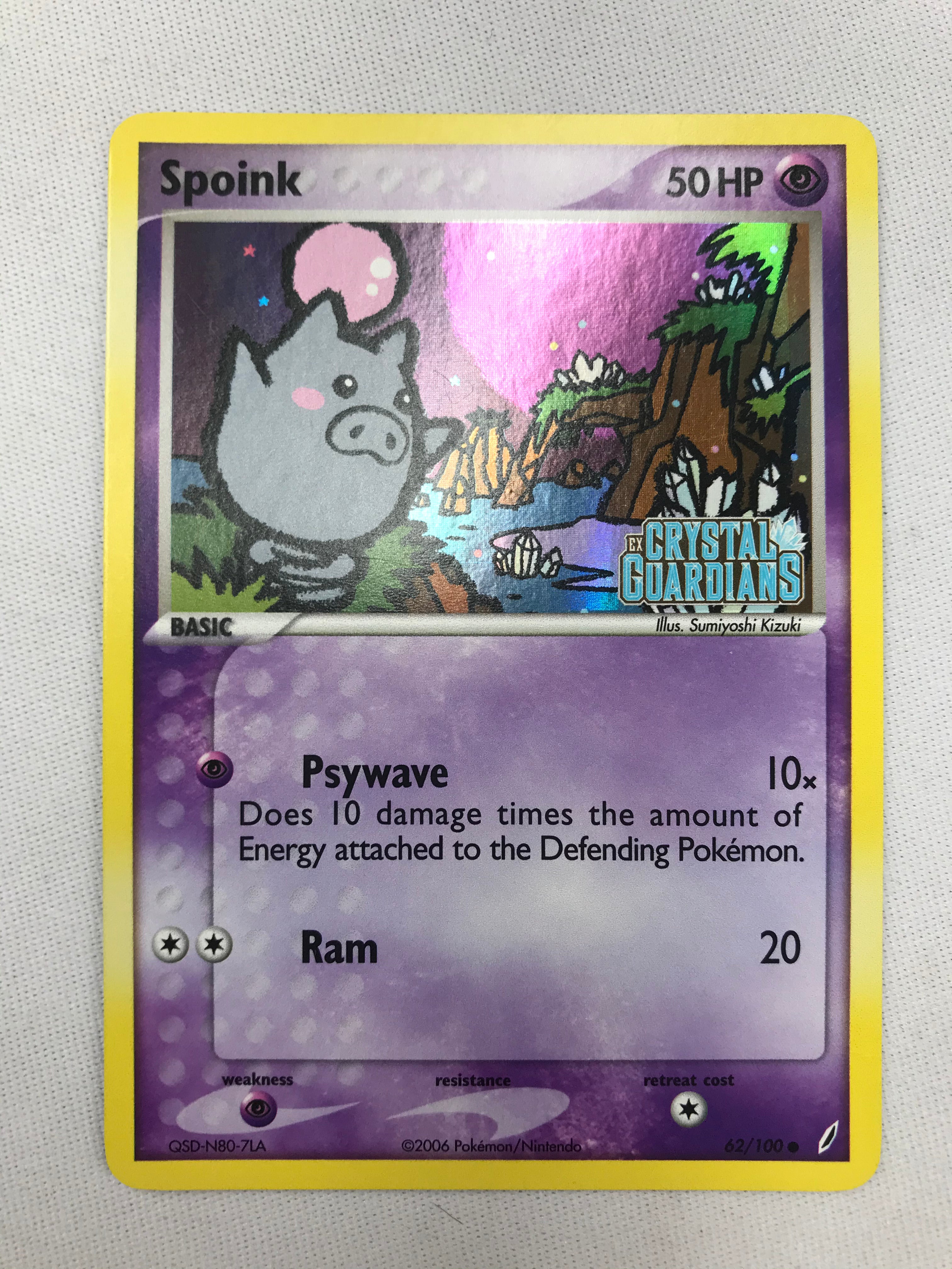 spoink pokemon card Spoink 62/100 EX Crystal Guardians Holo Stamped Pokemon Card Near Mint