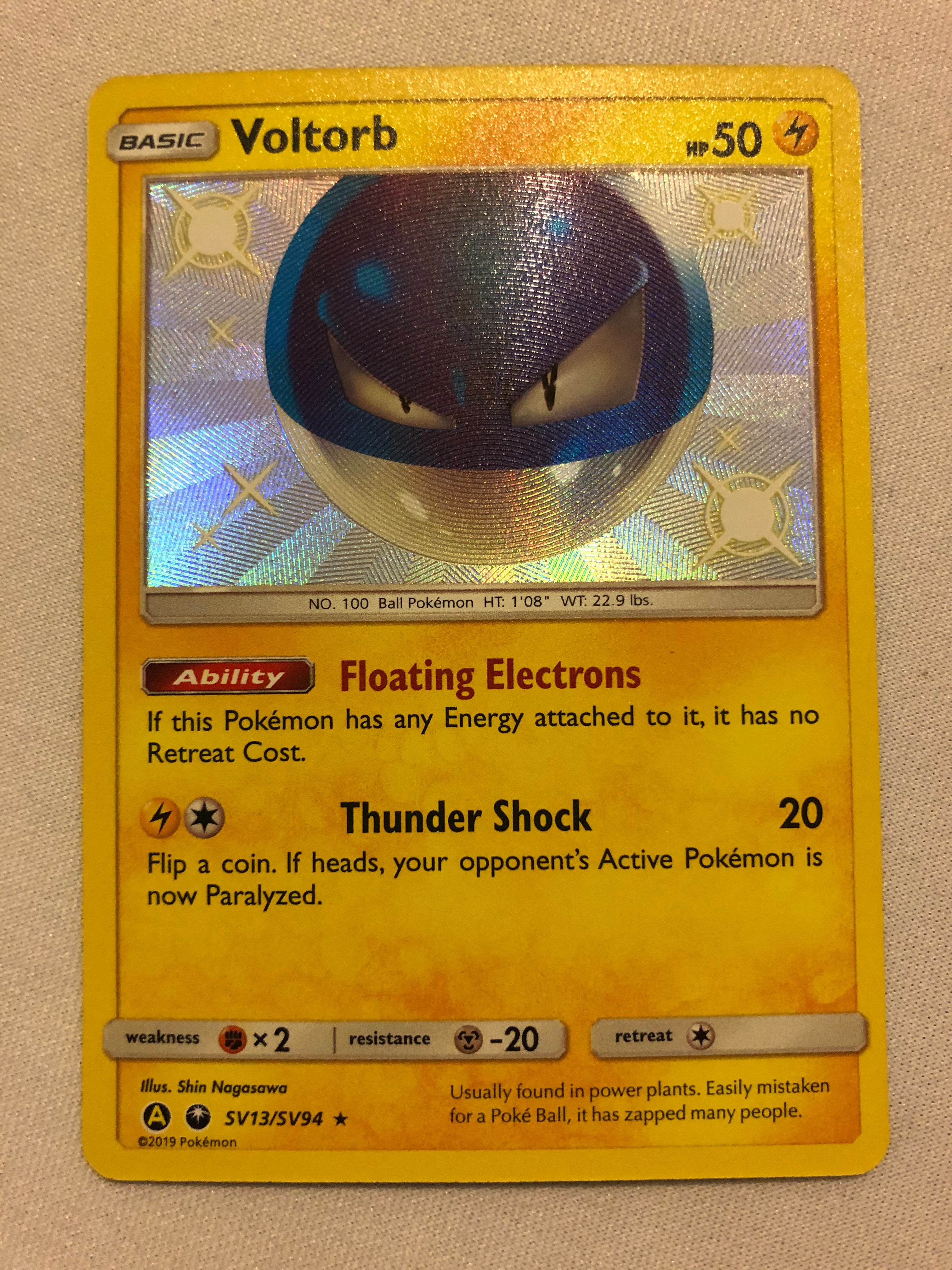 Voltorb SV13/SV94 Hidden Fates Shiny Vault Holo Pokemon Card Near Mint