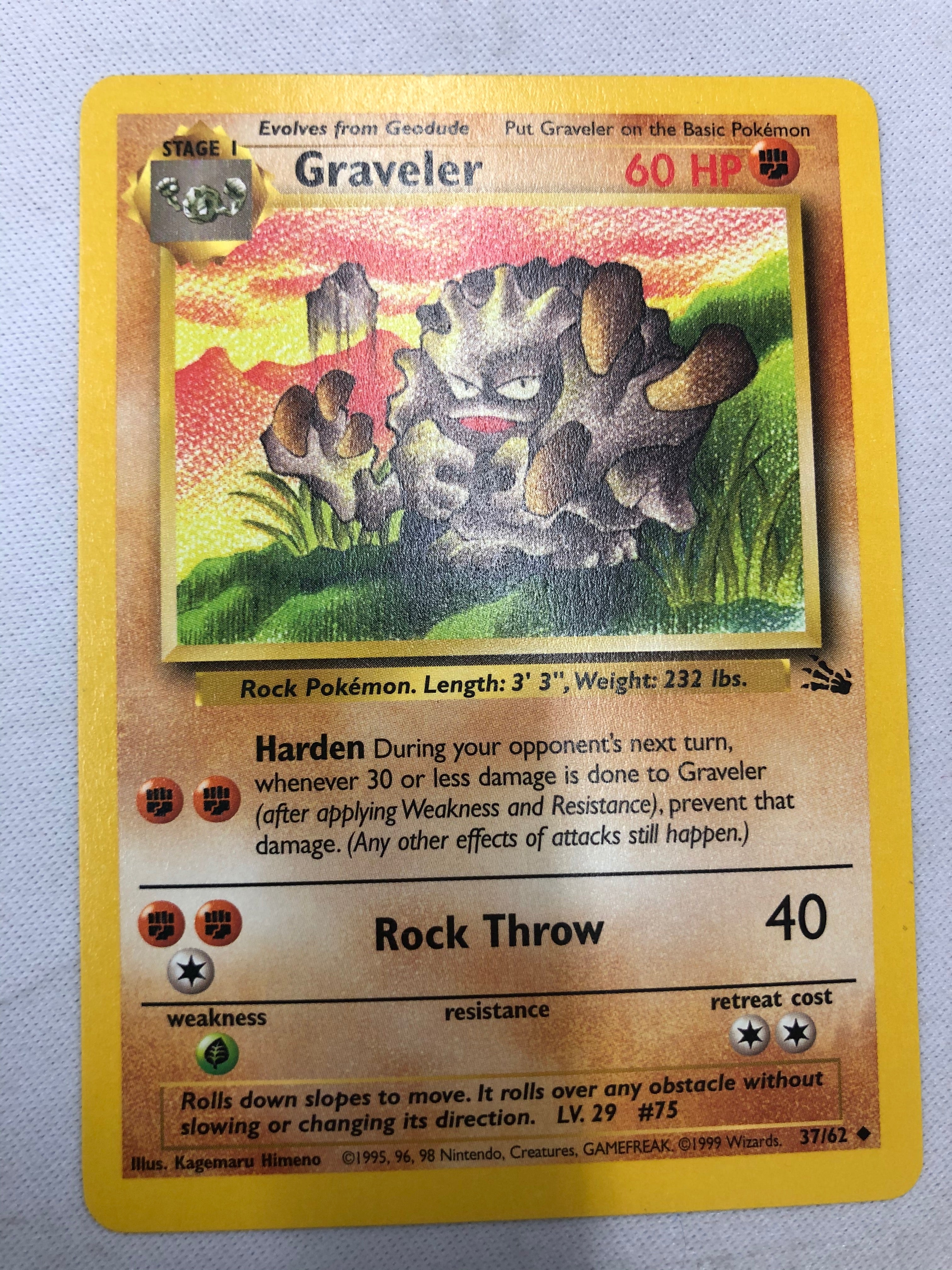 Graveler 37/62 Fossil Uncommon Unlimited Edition Pokemon Card Near Min Graveler 37/62 Fossil Uncommon Unlimited Edition Pokemon Card Near Min