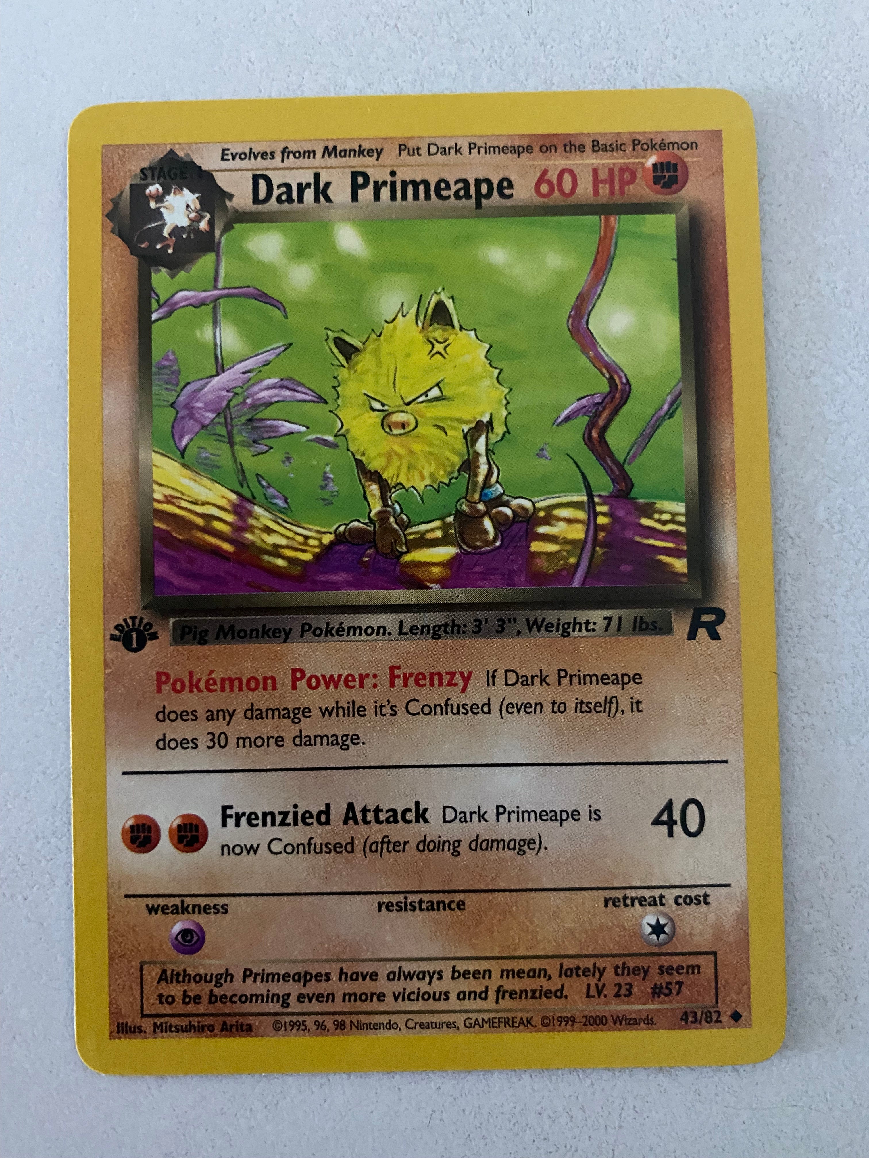 Dark Primeape 43/82 Team Rocket Pokemon Card Vintage 1st Edition Near