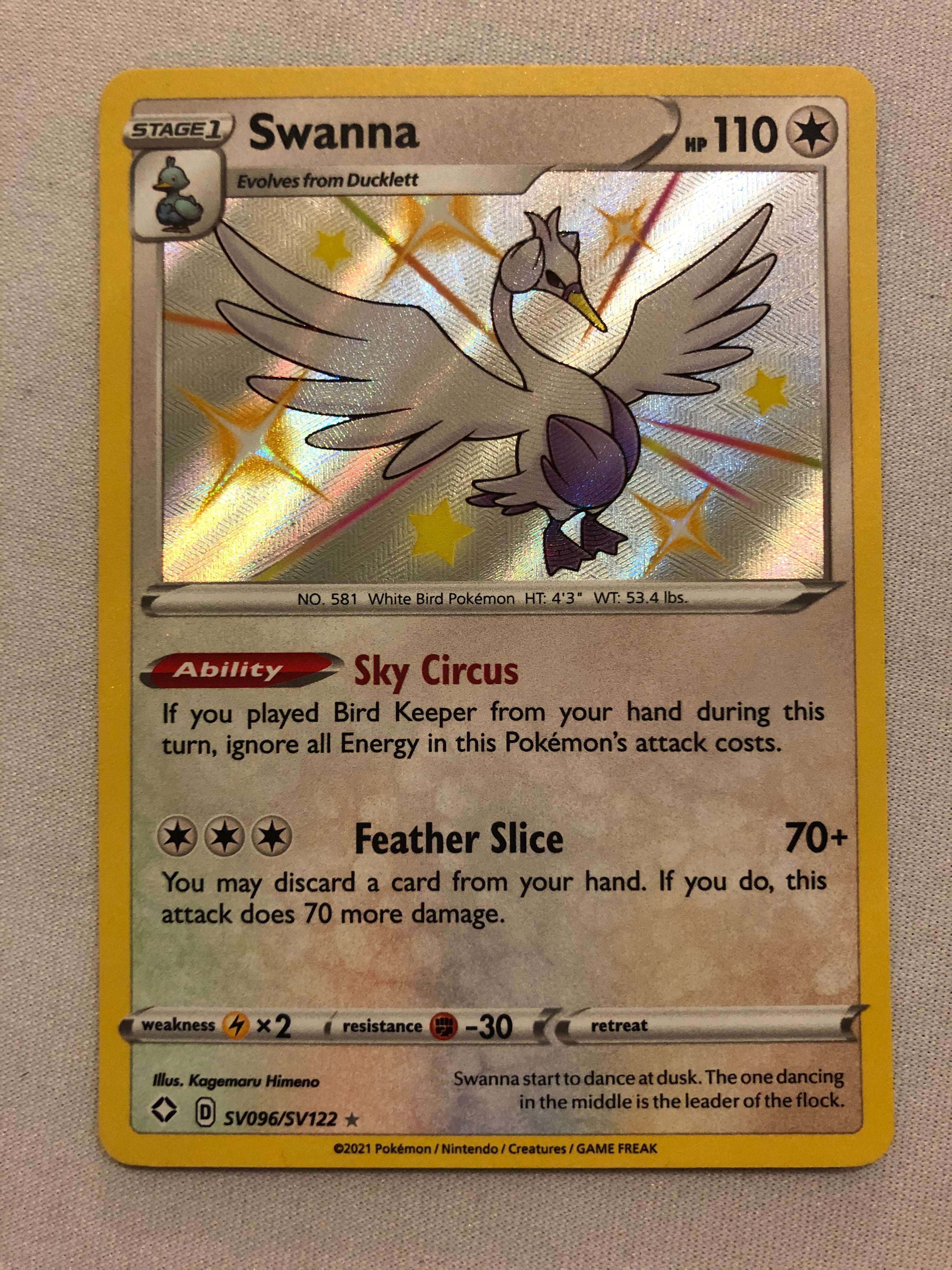 swanna pokemon card SV096/SV122 Shiny Holo Shining Fates Near Mint Thickness:3mm Card Type_Pokemon The item available is Gongaga, Reactor Town |
