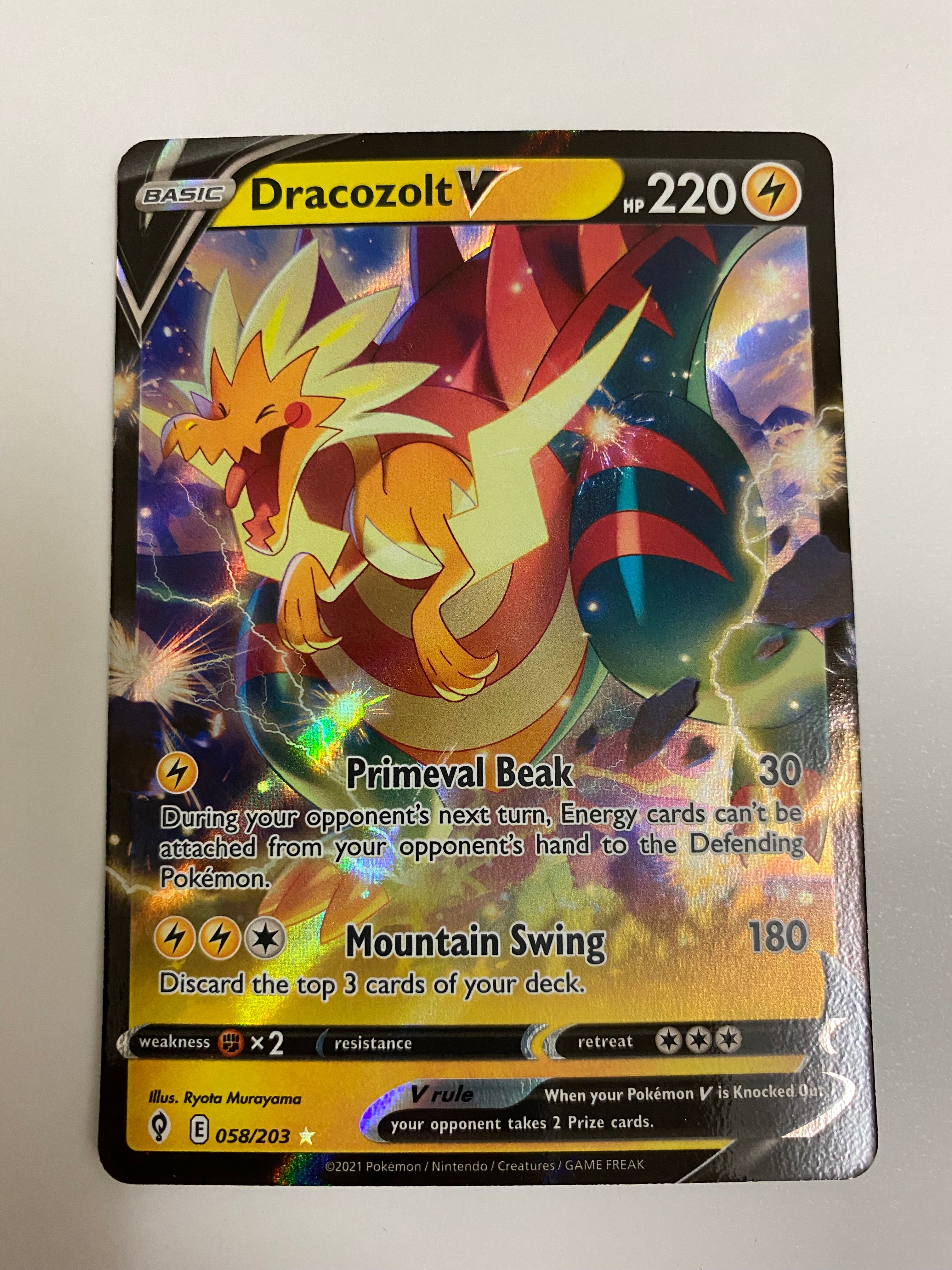 Dracozolt V Evolving Skies 058/203 Holo Ultra Rare Pokemon Card Near M
