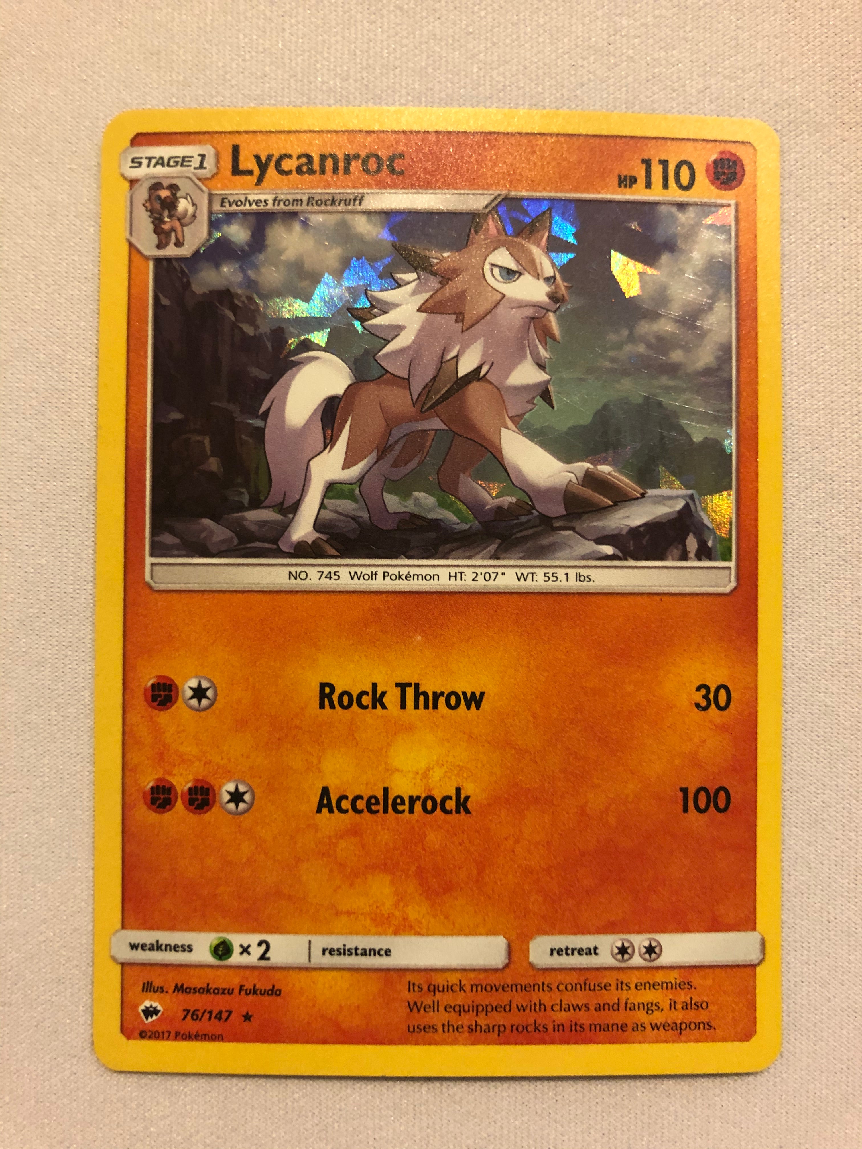 wolf pokemon card Lycanroc 76/147 Cracked Ice Holo Theme Deck Exclusive Pokemon Card Nea