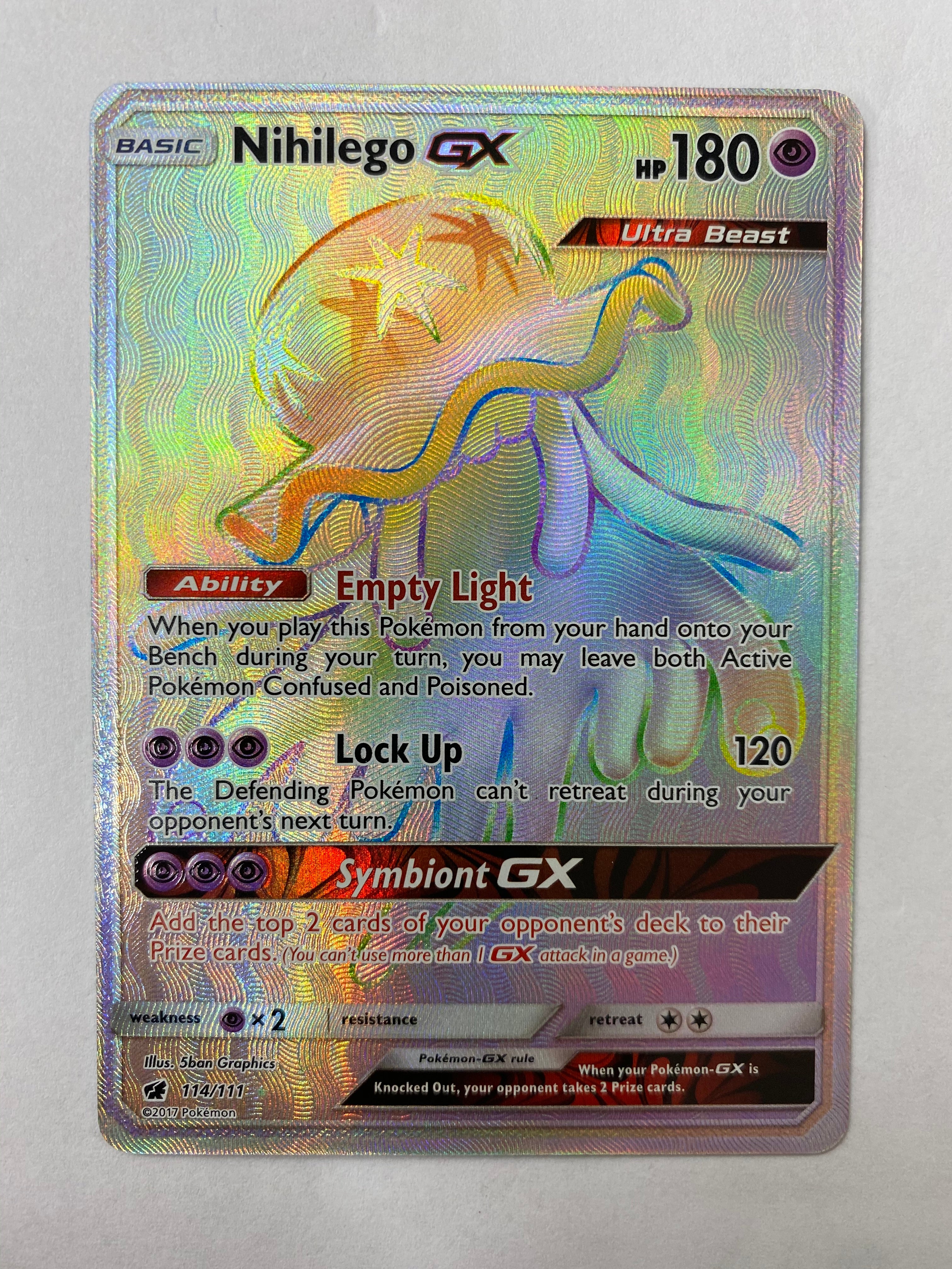 Nihilego GX 114/111 Pokémon TCG Crimson Invasion Rainbow Rare Near Min