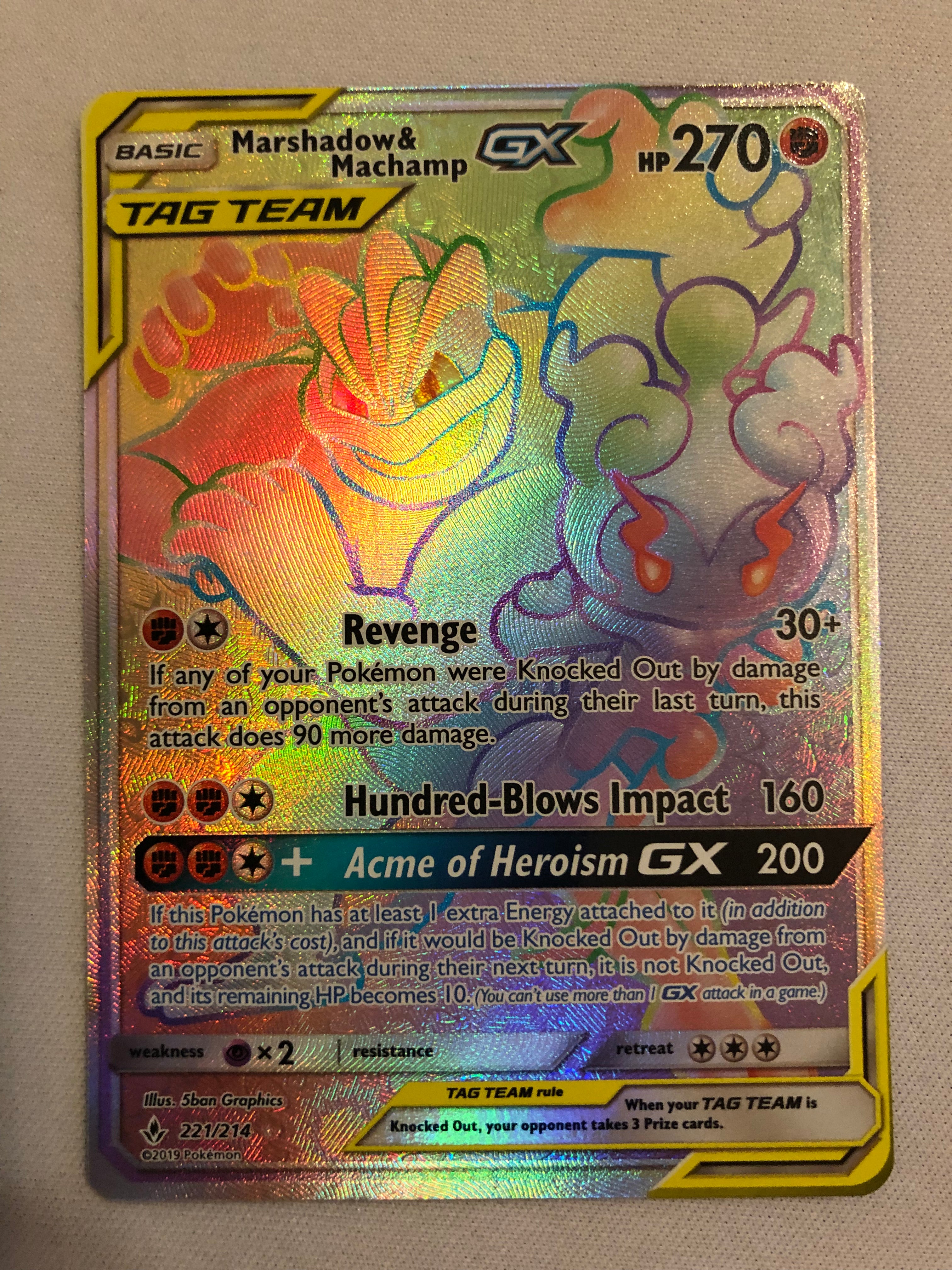 Marshadow & Machamp GX 221/214 Secret Rainbow Rare Pokemon Card Near M