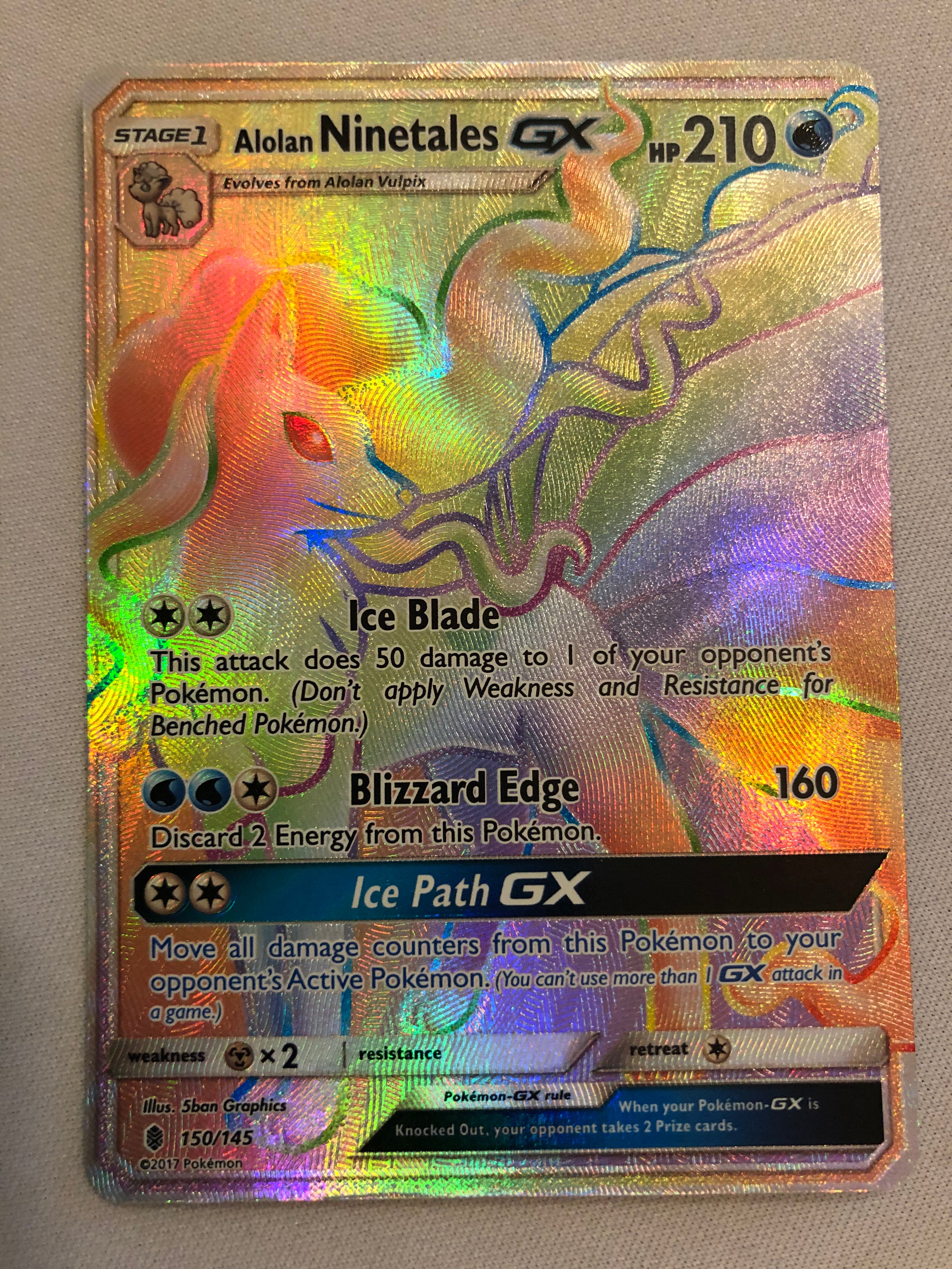 Alolan Ninetales GX 150/145 Rainbow Secret Rare Pokemon Card Near Mint Alolan Ninetales GX 150/145 Rainbow Secret Rare Pokemon Card Near Mint