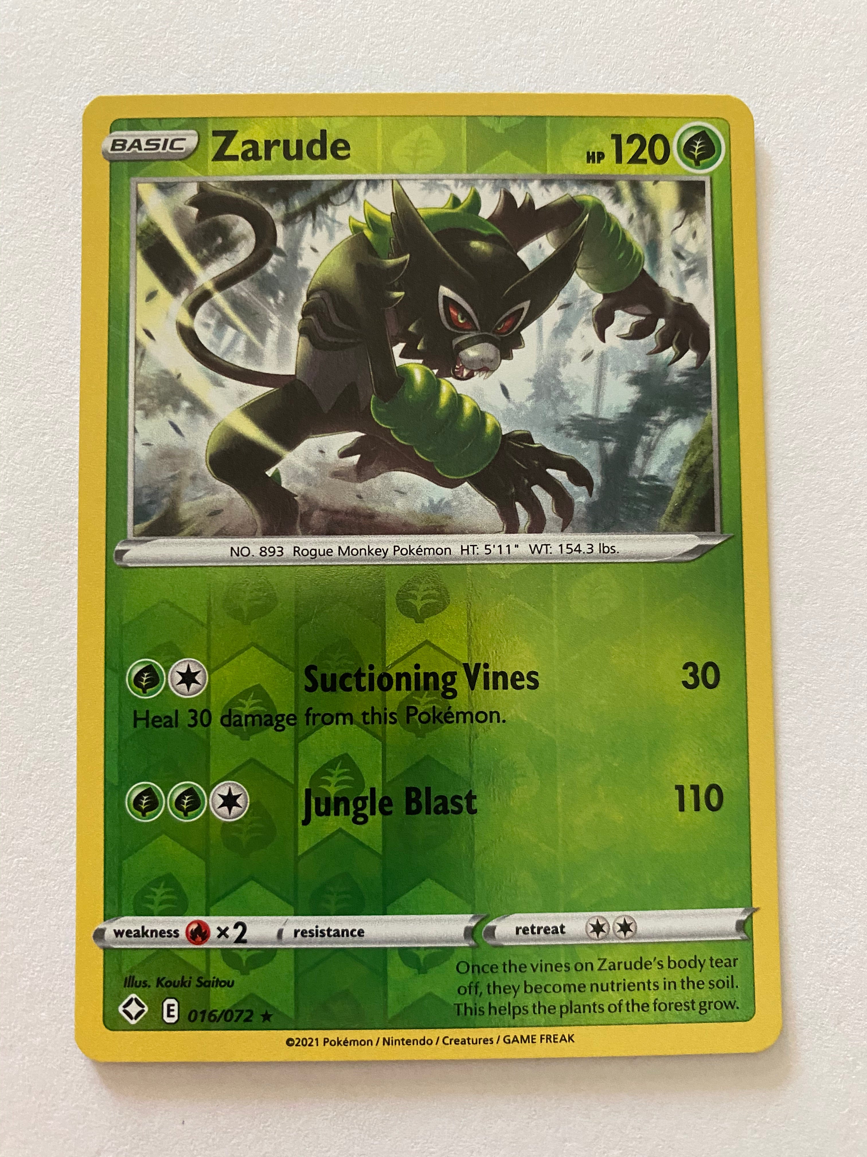 Zarude 016/072 Pokemon TCG Shining Fates Rare Reverse Holo NM