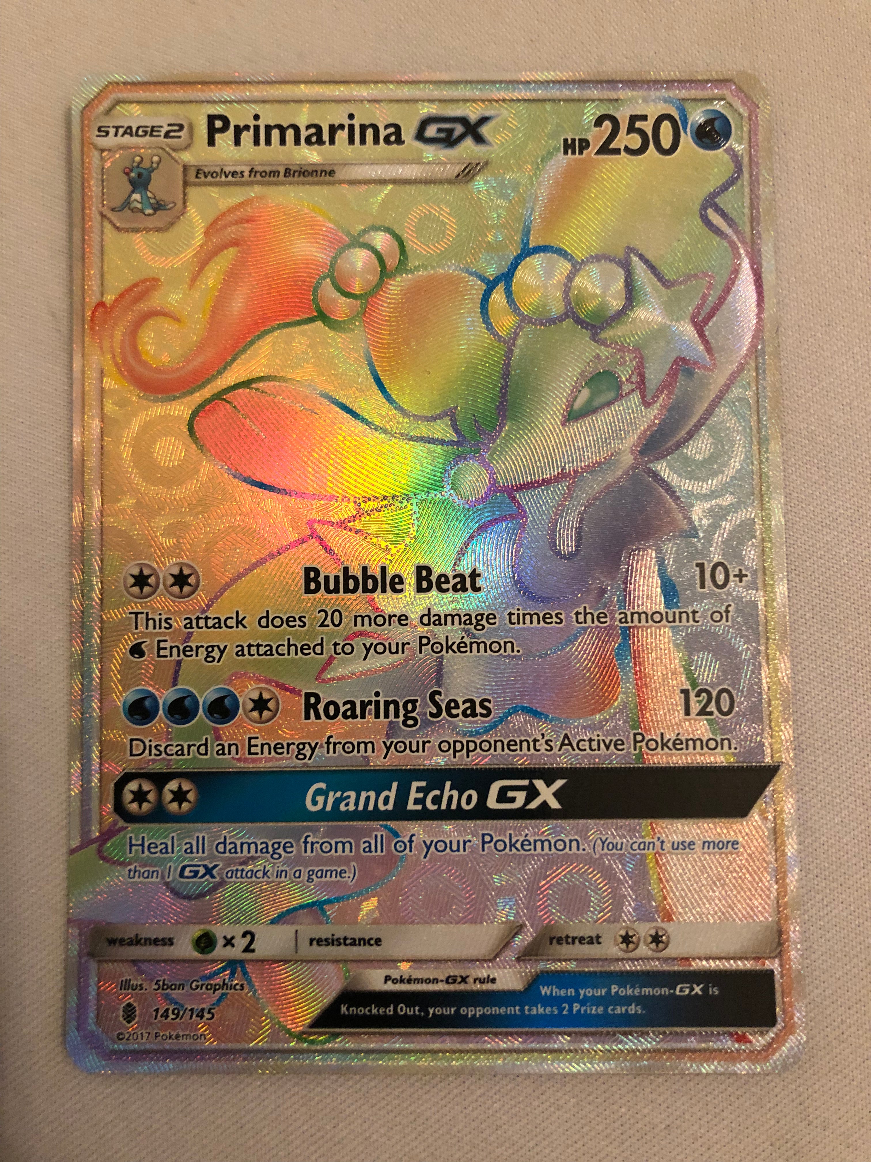 Primarina GX 149/145 Guardians Rising Secret Rare Pokemon Card Near Mi Primarina GX 149/145 Guardians Rising Secret Rare Pokemon Card Near Mi