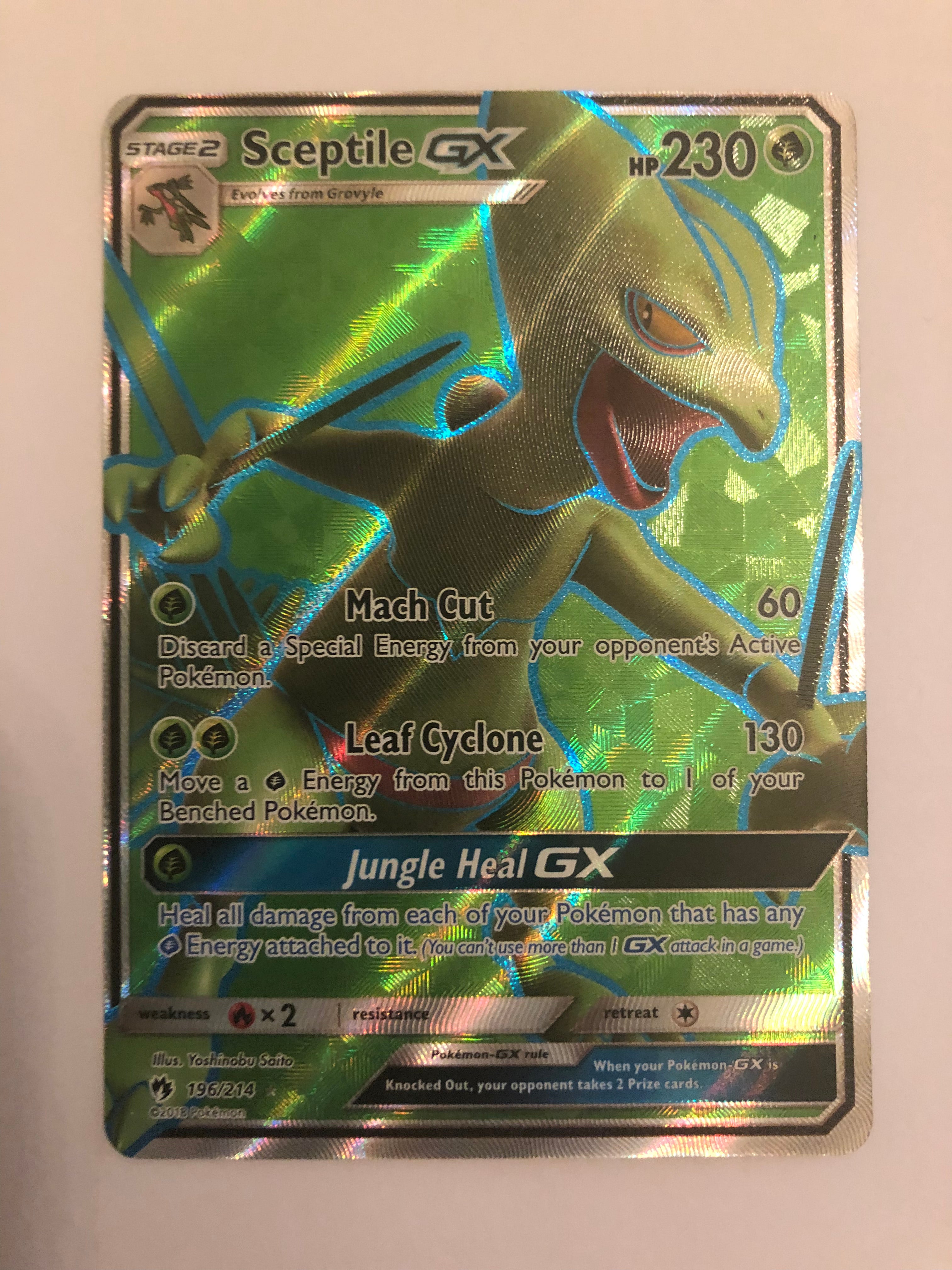 Sceptile GX 196/214 Full Art Ultra Rare Holo Pokemon Card Near Mint Sceptile GX 196/214 Full Art Ultra Rare Holo Pokemon Card Near Mint