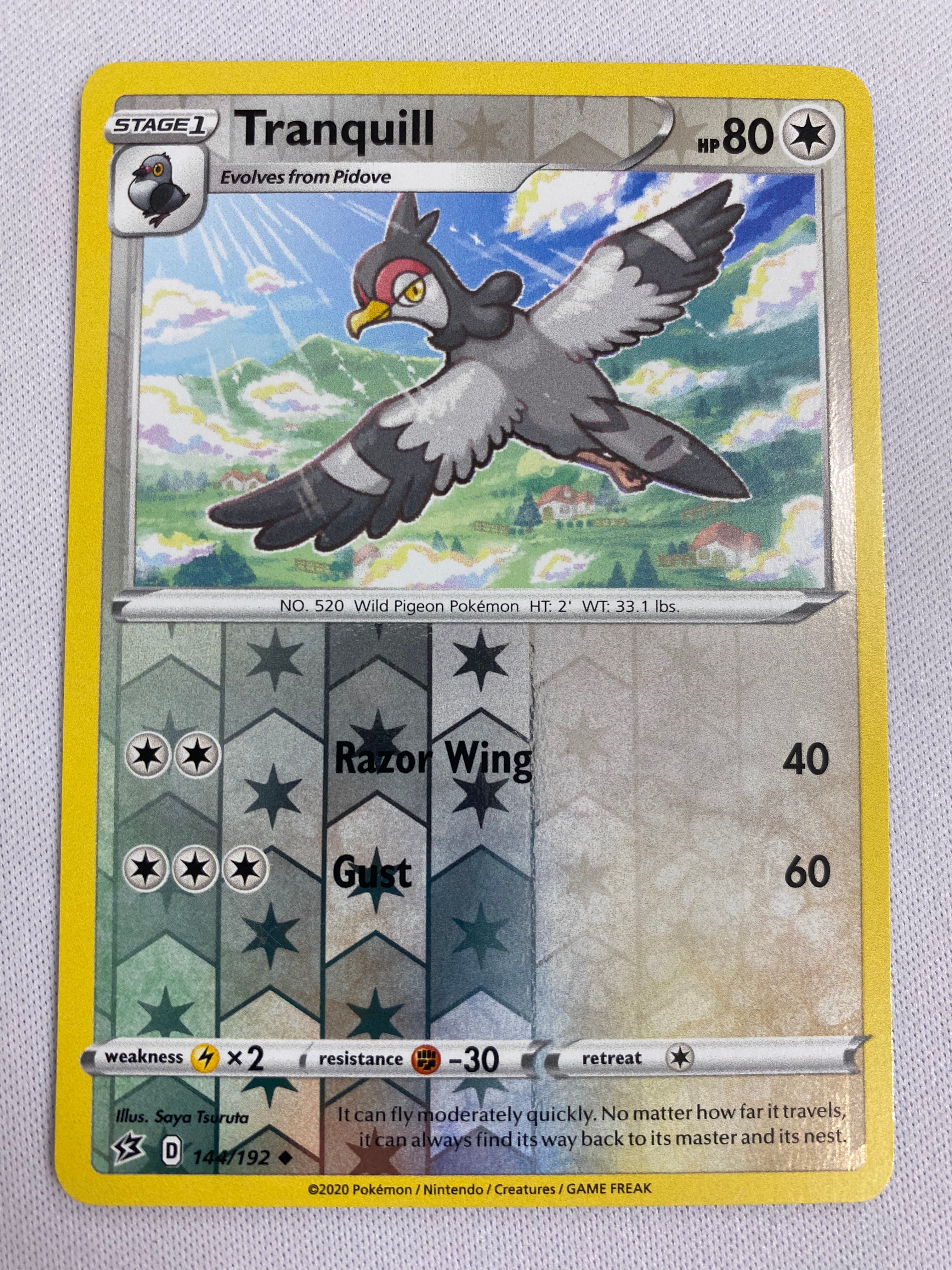 tranquill pokemon card value Tranquill 144/192 Reverse Holo Uncommon Rebel Clash Pokemon Card NM