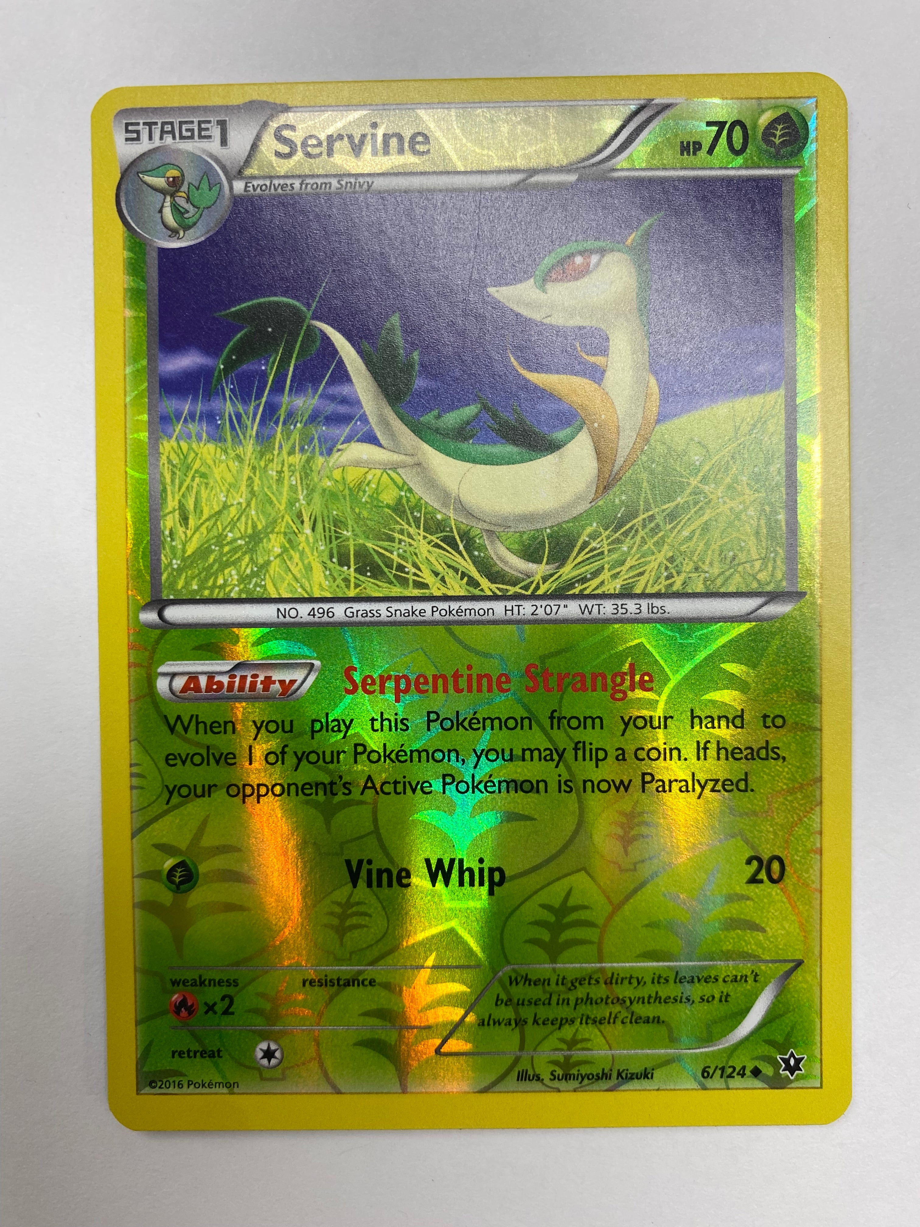 Servine 6/124 Reverse Holo Pokemon Card Near Mint Servine 6/124 Reverse Holo Pokemon Card Near Mint