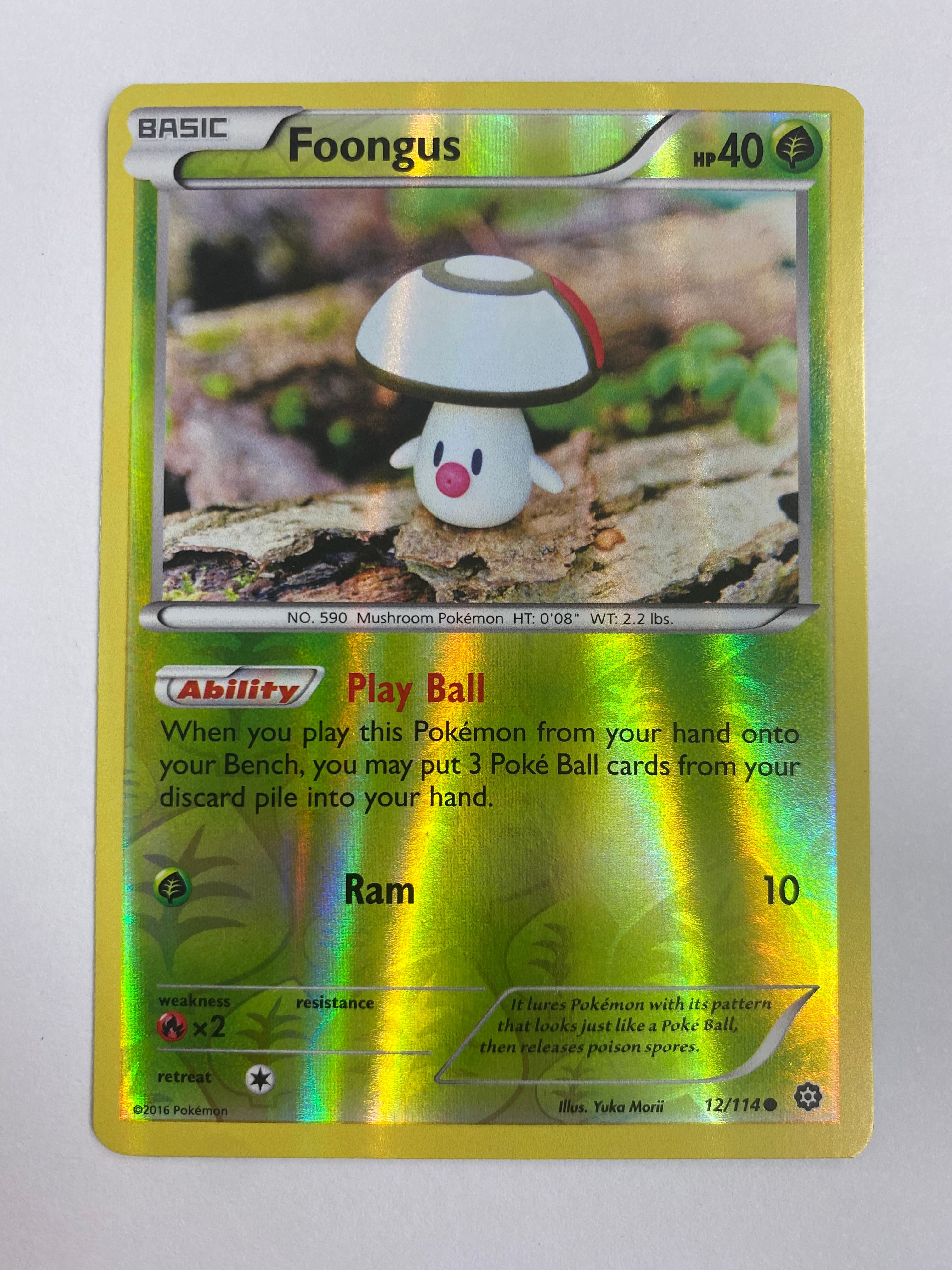 mushroom pokemon card Foongus 12/114 Steam Siege Reverse Holo Pokemon Card Near Mint