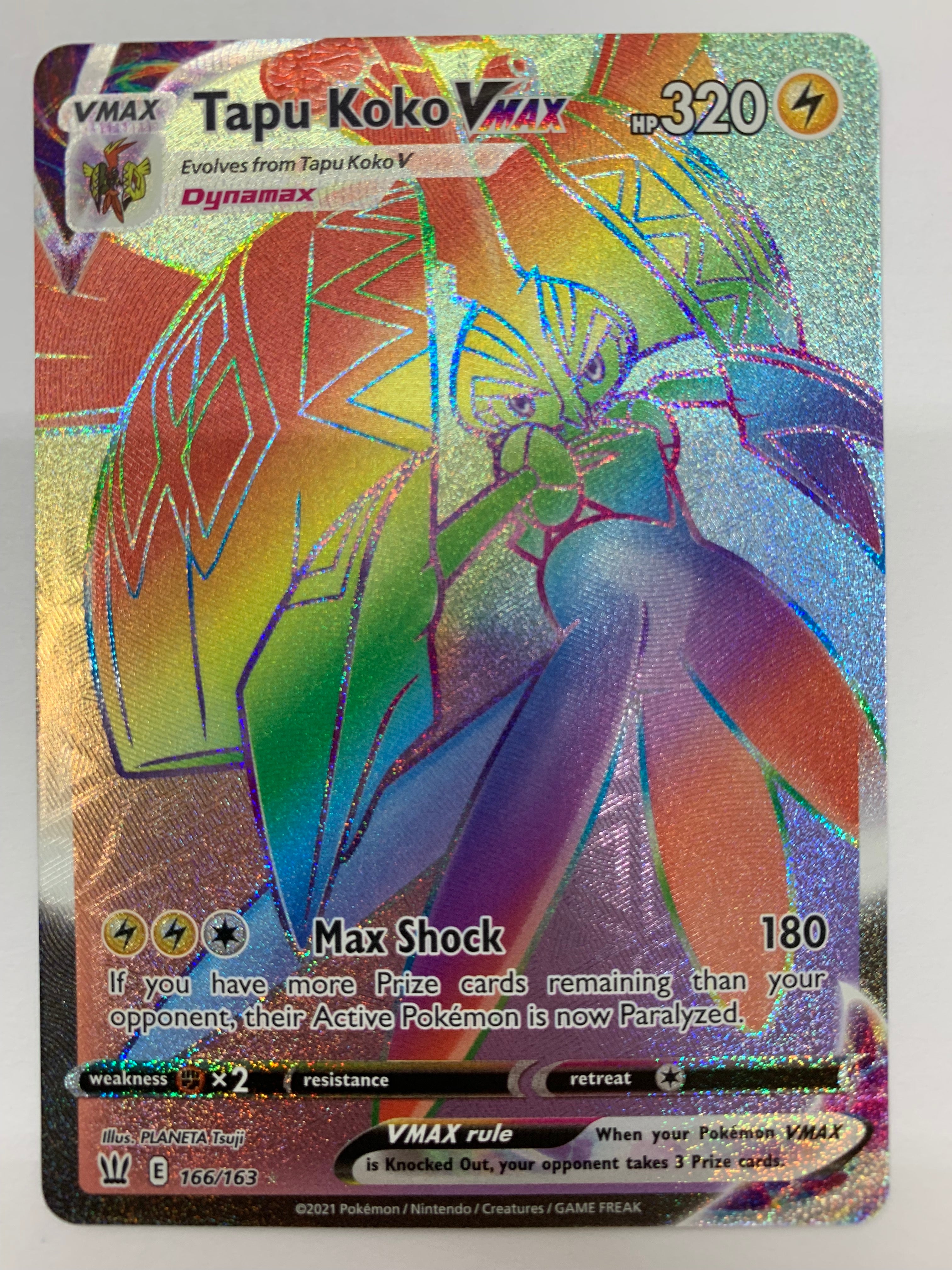 Tapu Koko Vmax 166/163 Full Art Secret Rainbow Rare Pokemon Card NM