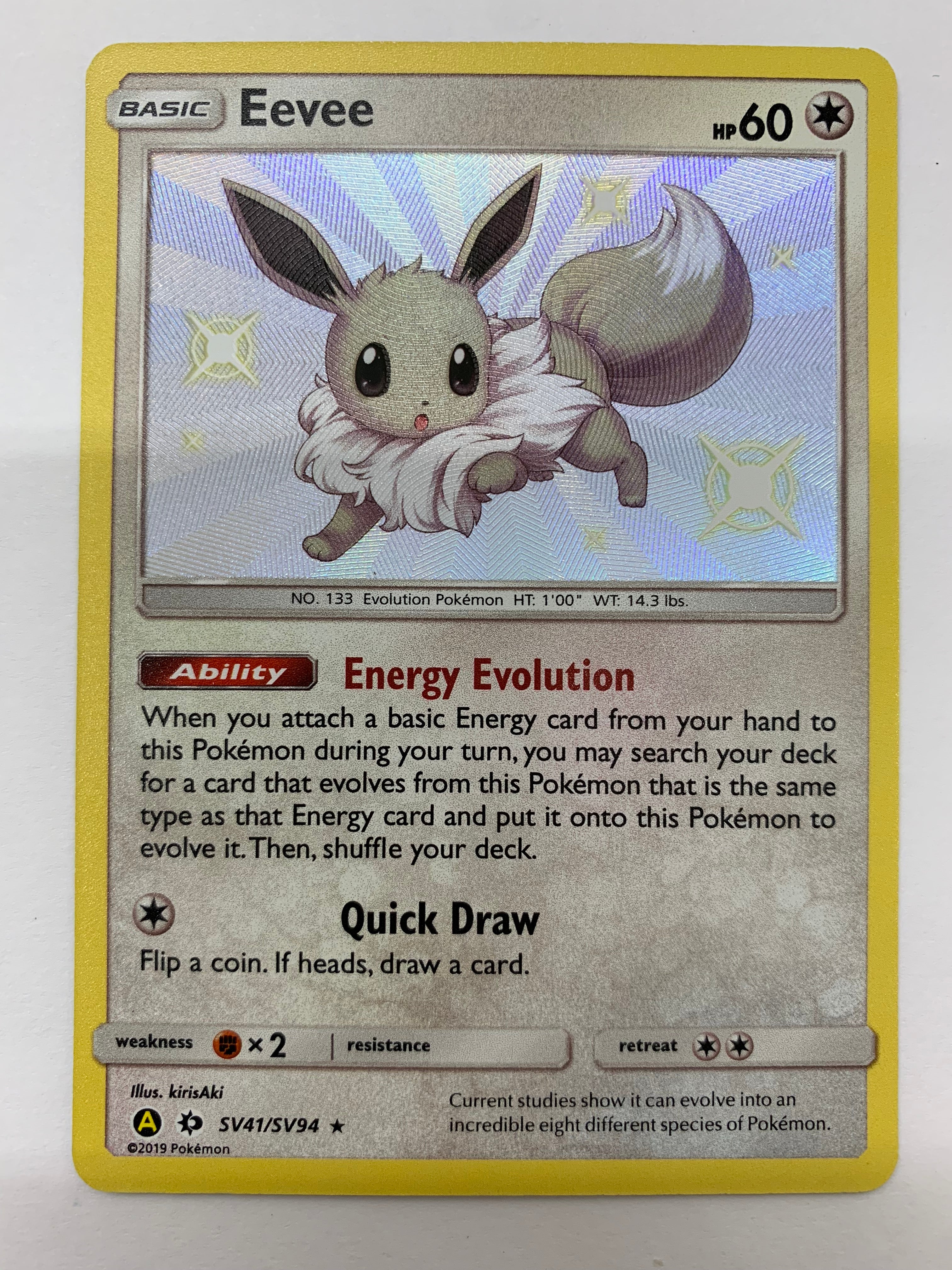 Eevee SV41/SV94 Hidden Fates Shiny Vault Pokemon Card NM Eevee SV41/SV94 Hidden Fates Shiny Vault Pokemon Card NM