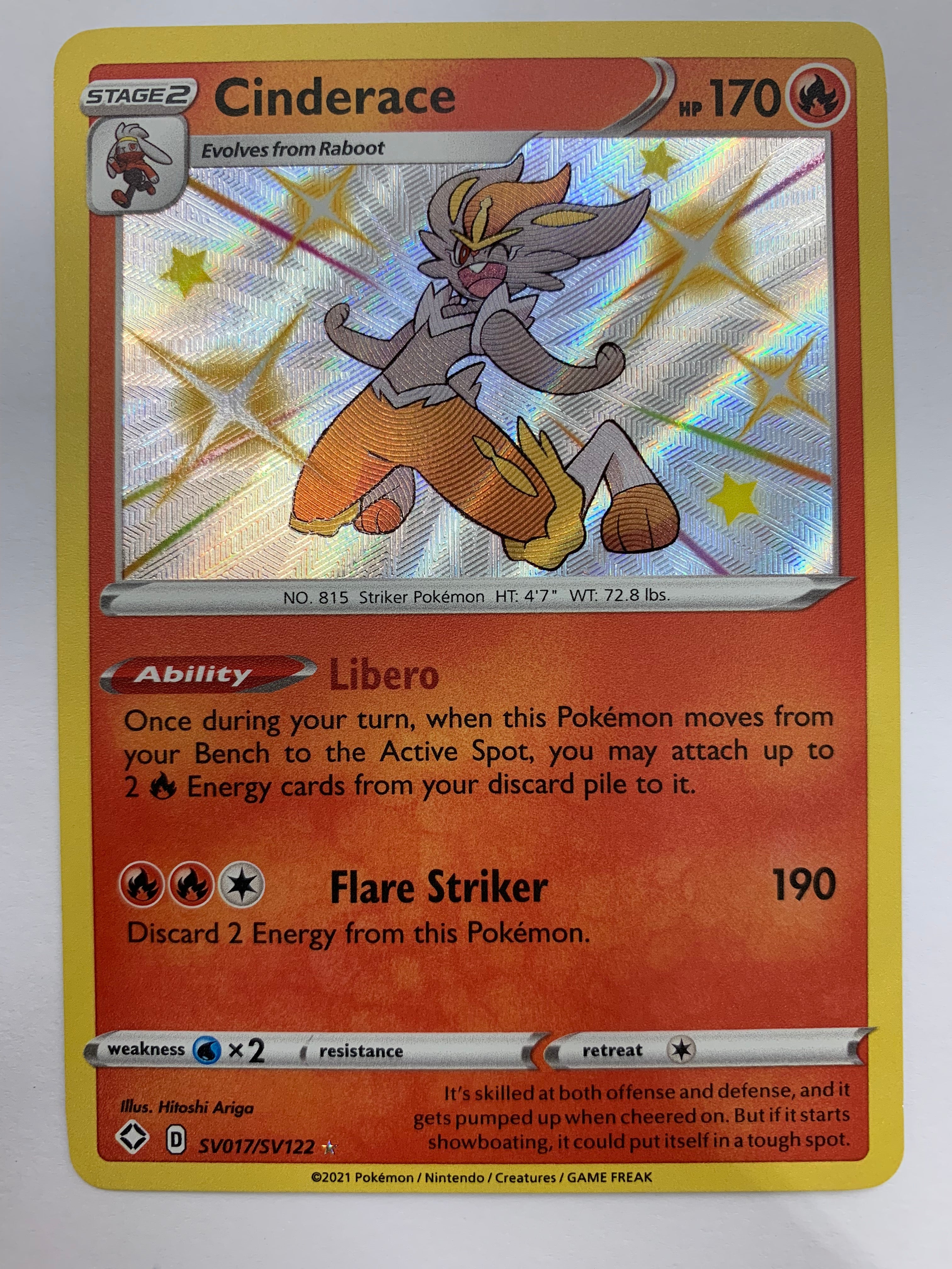 shiny pokemon card prices Cinderace SV017/SV122 Shining Fates Shiny Holo Rare Pokemon TCG NM