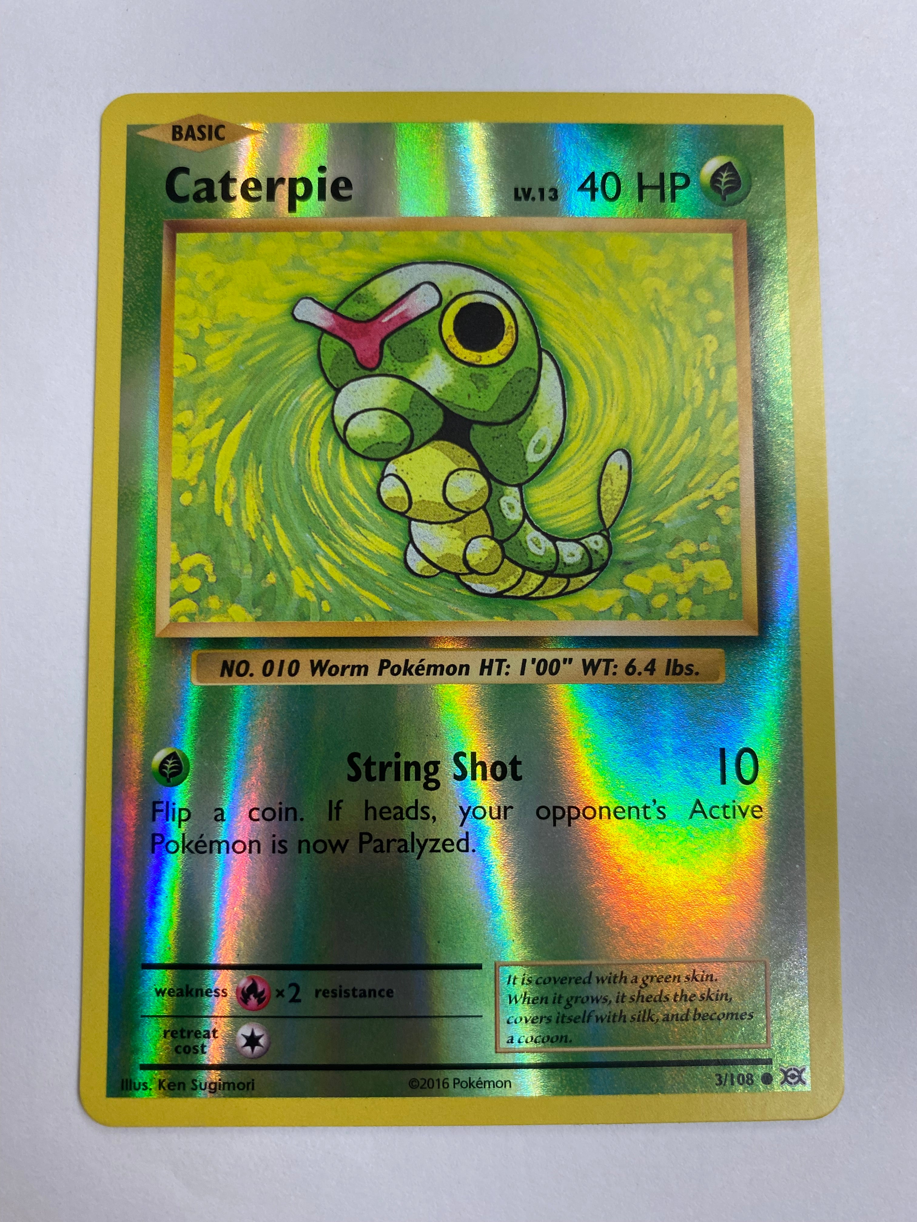 Caterpie 3/108 Reverse Holo Pokemon Card Naer Mint Caterpie 3/108 Reverse Holo Pokemon Card Naer Mint